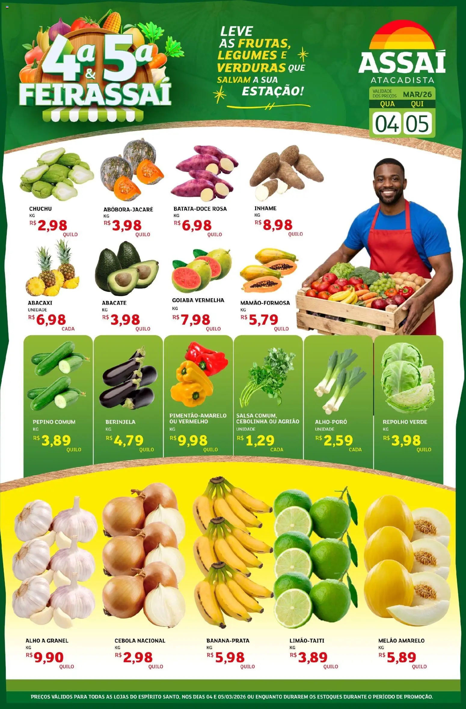 Assaí Atacadista Folheto - válido de 04.03.2026 | Página: 1 | Produtos: Goiaba, Melão, Alho, Inhame