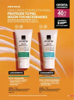 Nuevas ofertas de AVON válidas en toda la República Mexicana desde el 09.08.2025. ¡Encuentra las mejores ofertas en Anew Solar Triple protección FPS 50 Protector solar loción facial mate 40 g, FPS 50 + Ácido Hialurónico. Formulado para un efecto relleno en las líneas finas e hidrata la piel. Acabado invisible.! | Página: 148
