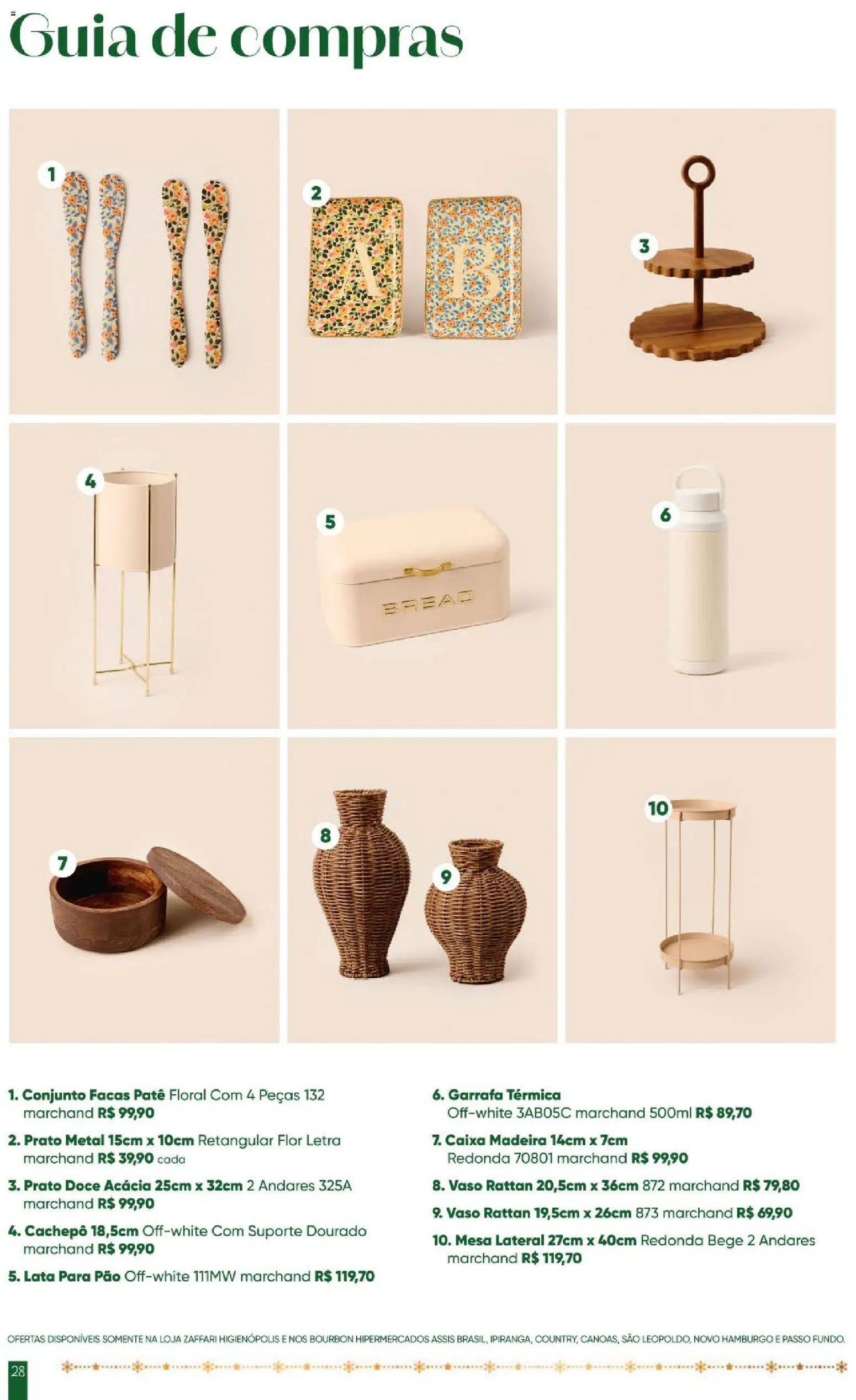 Zaffari Folheto - válido de 28.10.2025 | Página: 28 | Produtos: Mesa, Garrafa térmica, Pão, Vaso