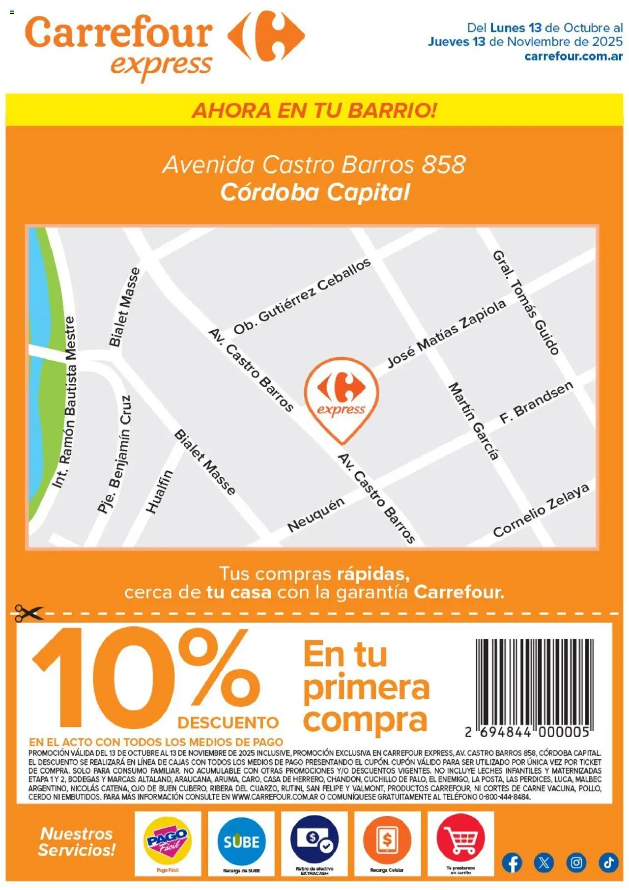 Carrefour - Avenida Castro Barros 858, Córdoba Capital │ válido desde el 13.10.2025 | Página: 1 | Productos: Teléfono, Cuchillo, Cerdo, Té