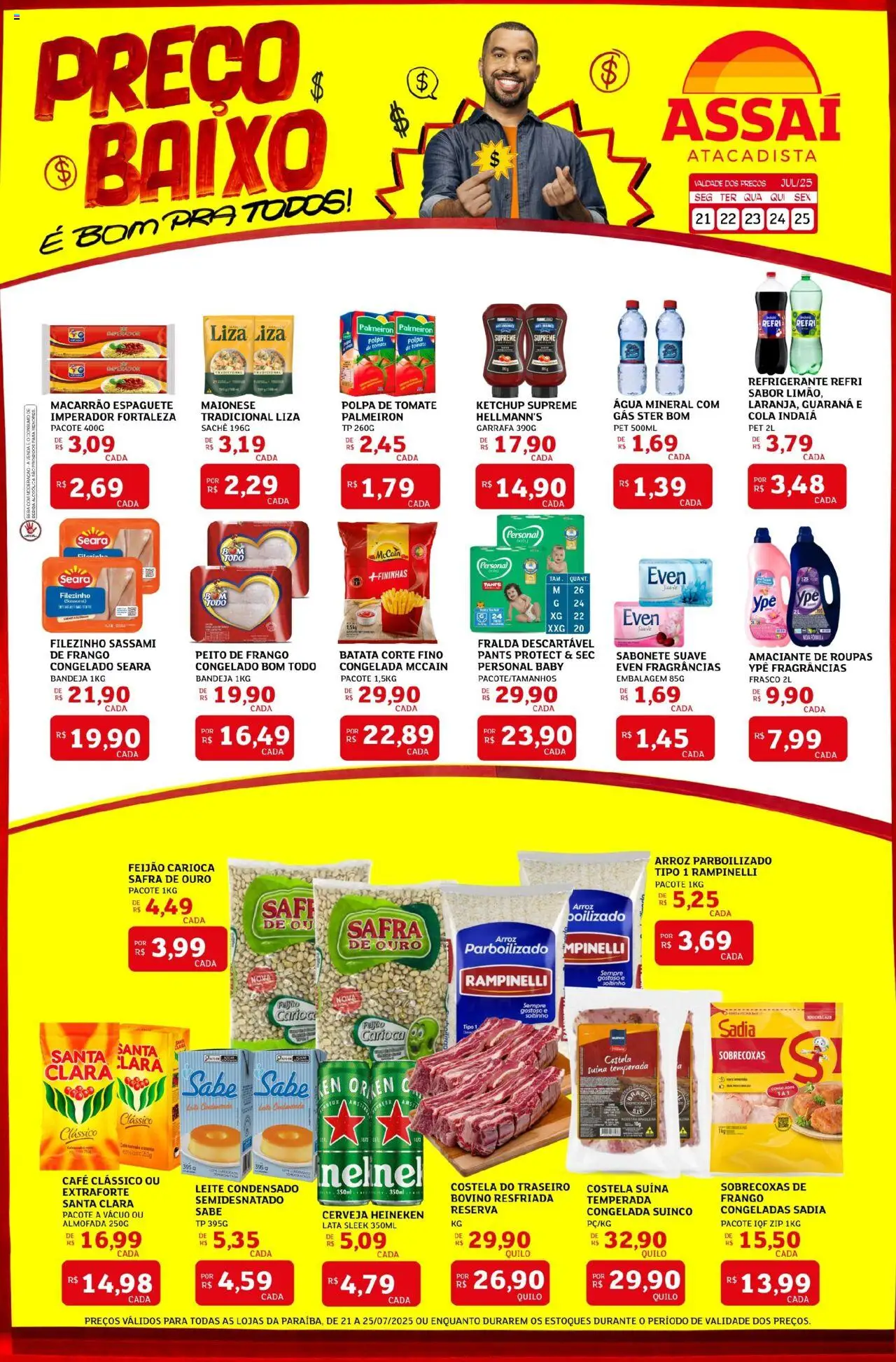 Assaí Atacadista Folheto - válido de 21.07.2025 | Página: 1 | Produtos: Espaguete, Amaciante de roupas, Baixo, Peito de frango