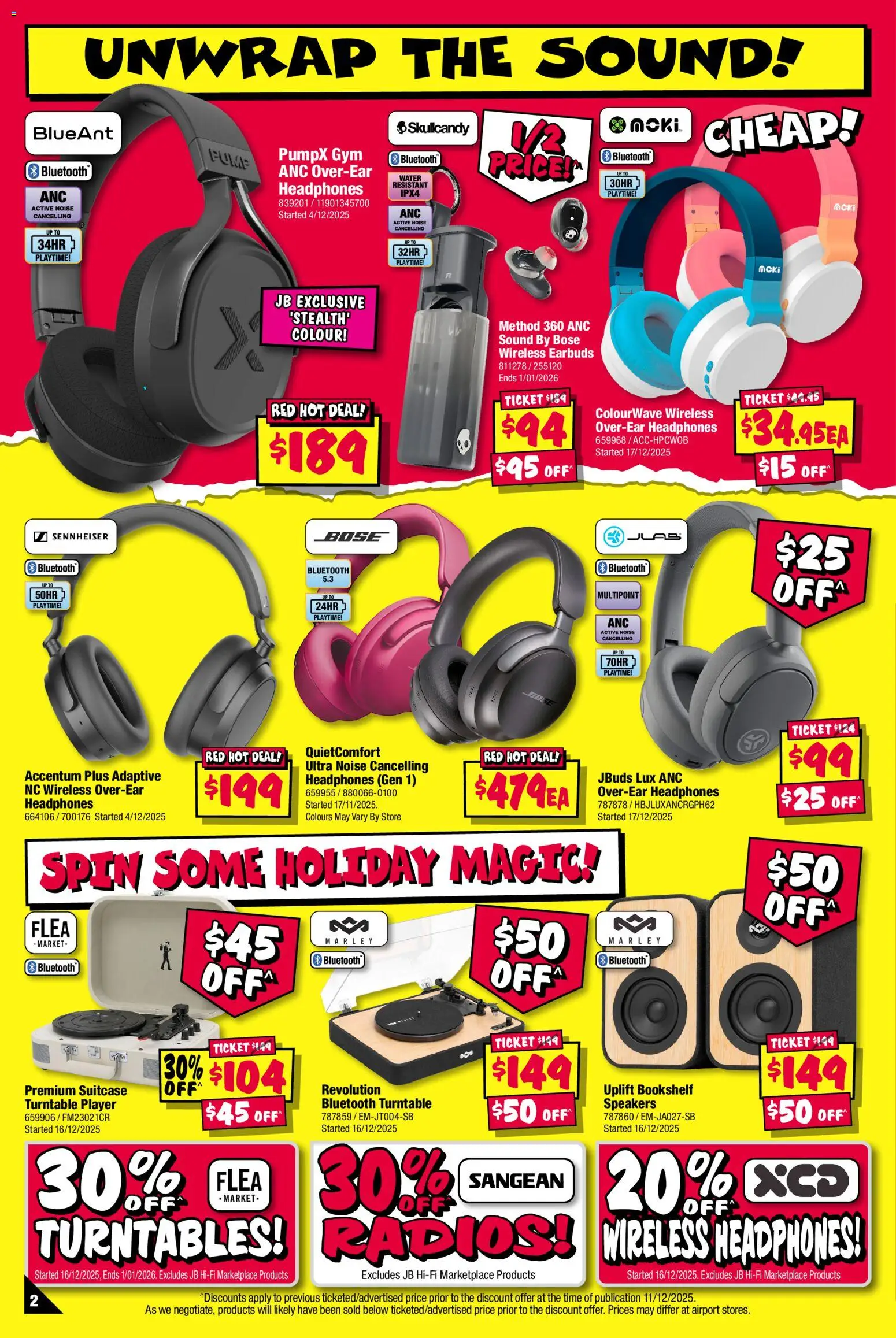 JB Hi-Fi catalogue - valid from 18.12.2025 | Page: 2 | Products: Bookshelf, Water, Suitcase, Headphones