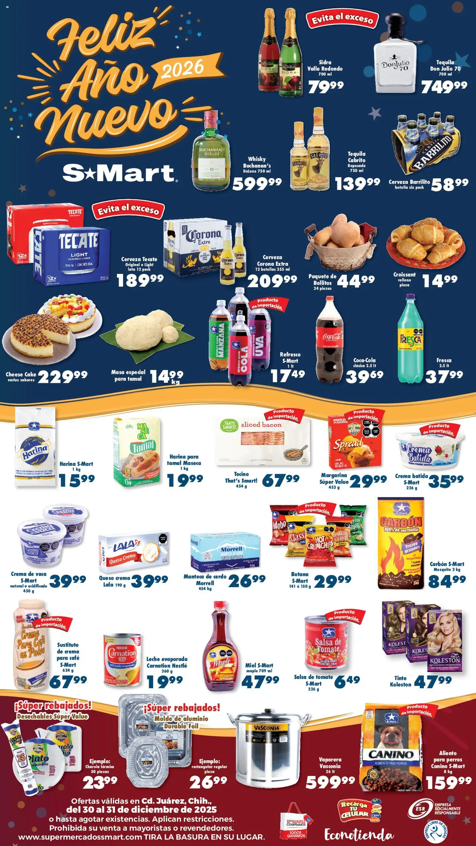 Nuevas ofertas de S-Mart válidas en toda la República Mexicana desde el 30.12.2025. ¡Encuentra las mejores ofertas en S-Mart folleto Juárez! | Página: 2 | Productos: Manzana, Café, Cerdo, Vaporera