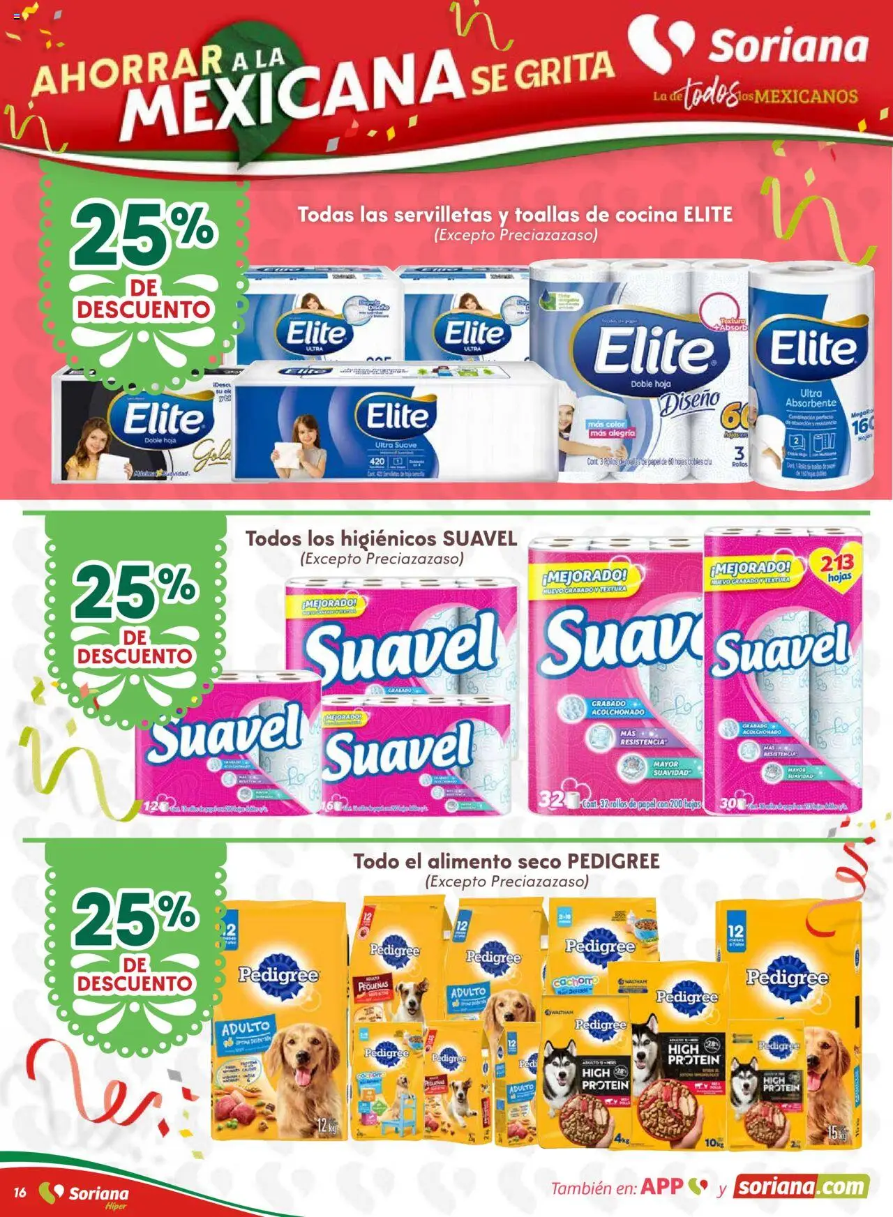 Nuevas ofertas de Soriana válidas en toda la República Mexicana desde el 10.09.2025. ¡Encuentra las mejores ofertas en Soriana - Ahorrar a la mexicana se grita Soriana Híper Nacional! | Página: 16 | Productos: Cocina, Toallas, Servilletas