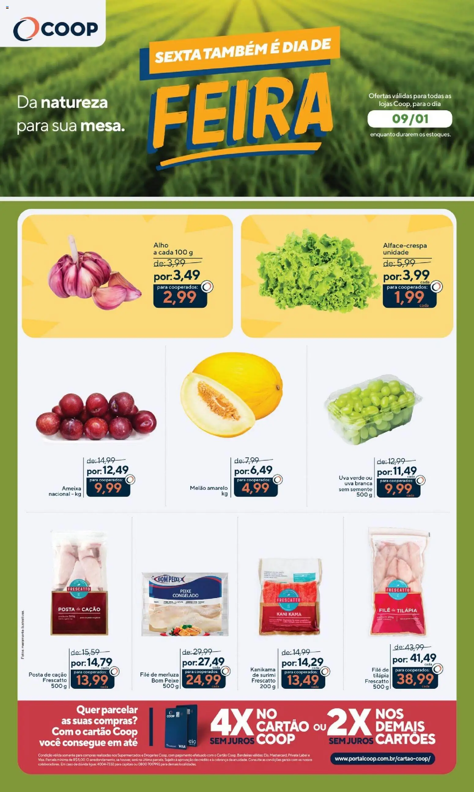 Coop Folheto - válido de 09.01.2026 | Página: 1 | Produtos: Melão, Alho, Peixe, Ameixa