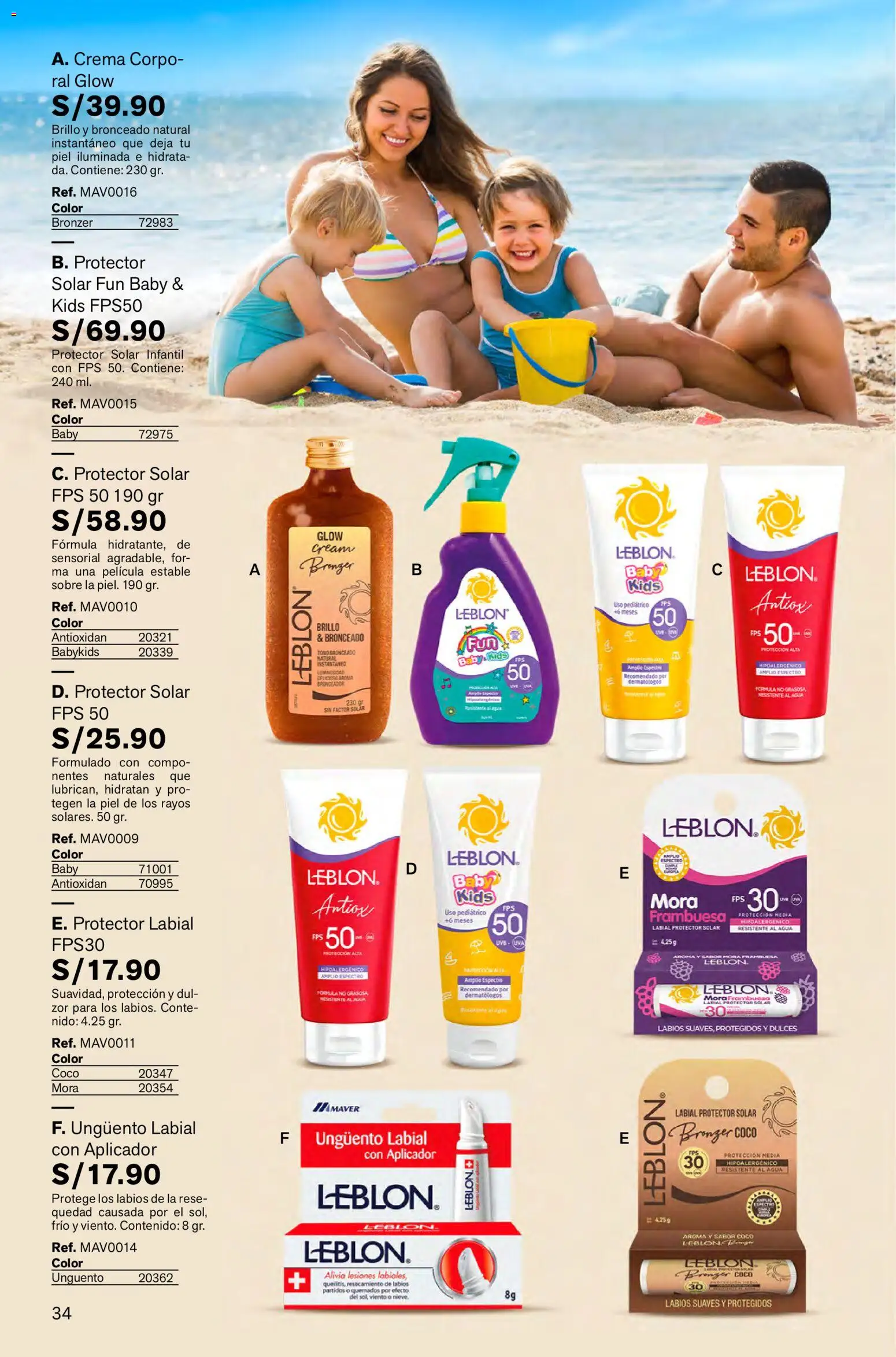 Catálogo Leonisa válido desde 16.01.2026 | Página: 34 | Productos: Protector solar, Crema, Bronceador
