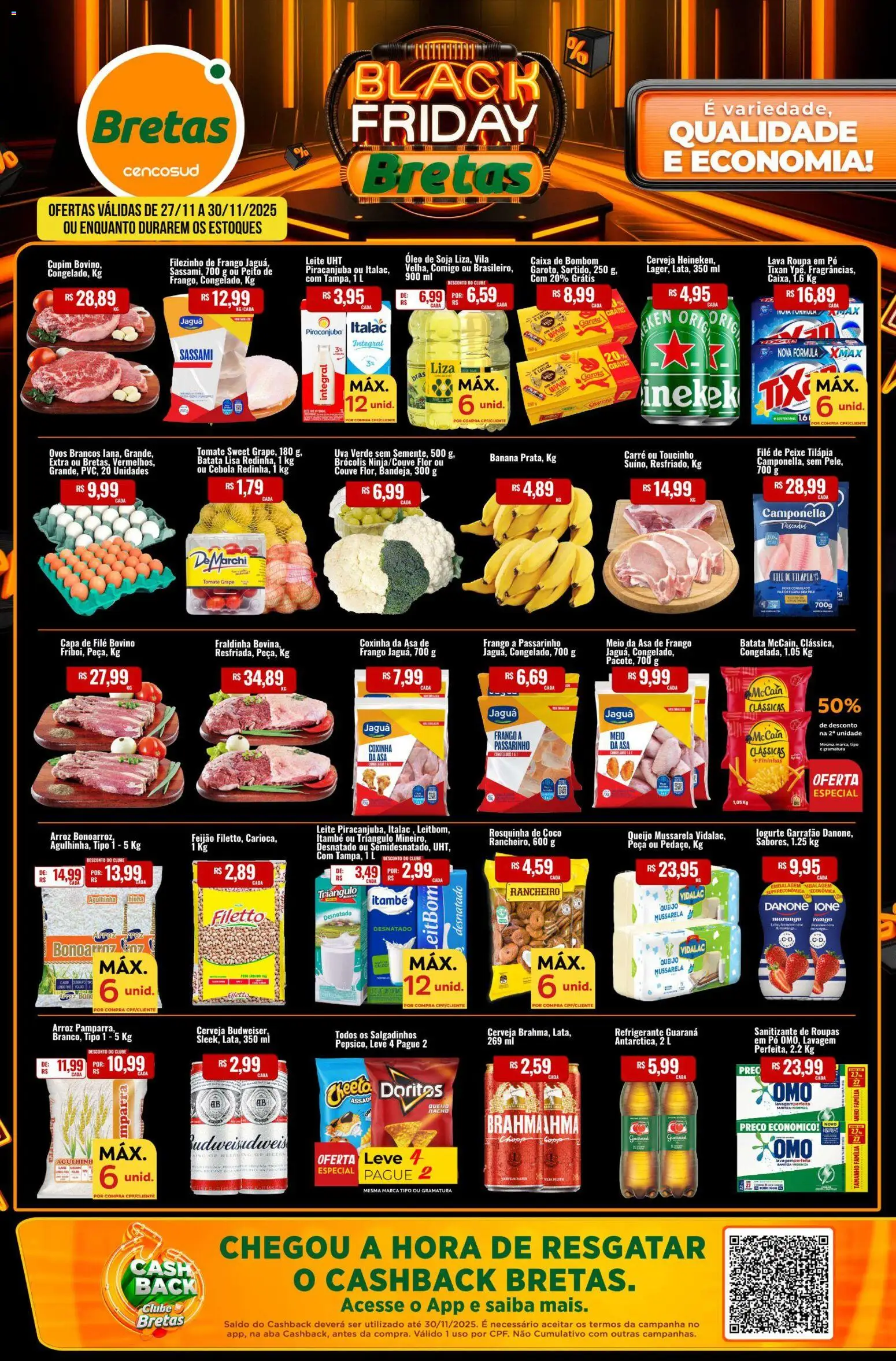 Bretas Folheto - válido de 27.11.2025 | Página: 1 | Produtos: Feijão, Queijo, Peixe, Mussarela