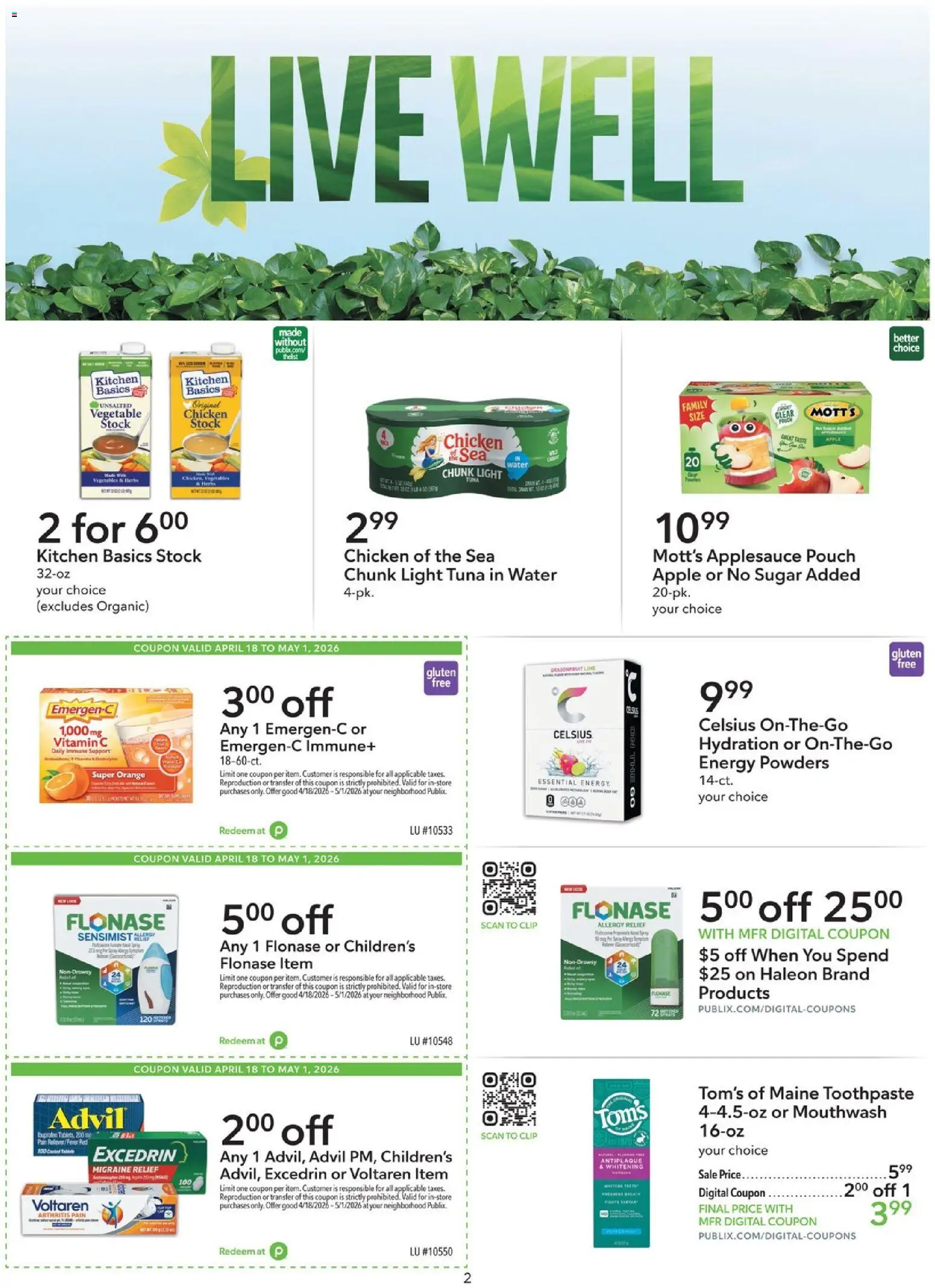 Publix Extra Savings - valid from 18.04.2026 | Page: 2 | Products: Clip, Pan, Mouthwash, Water