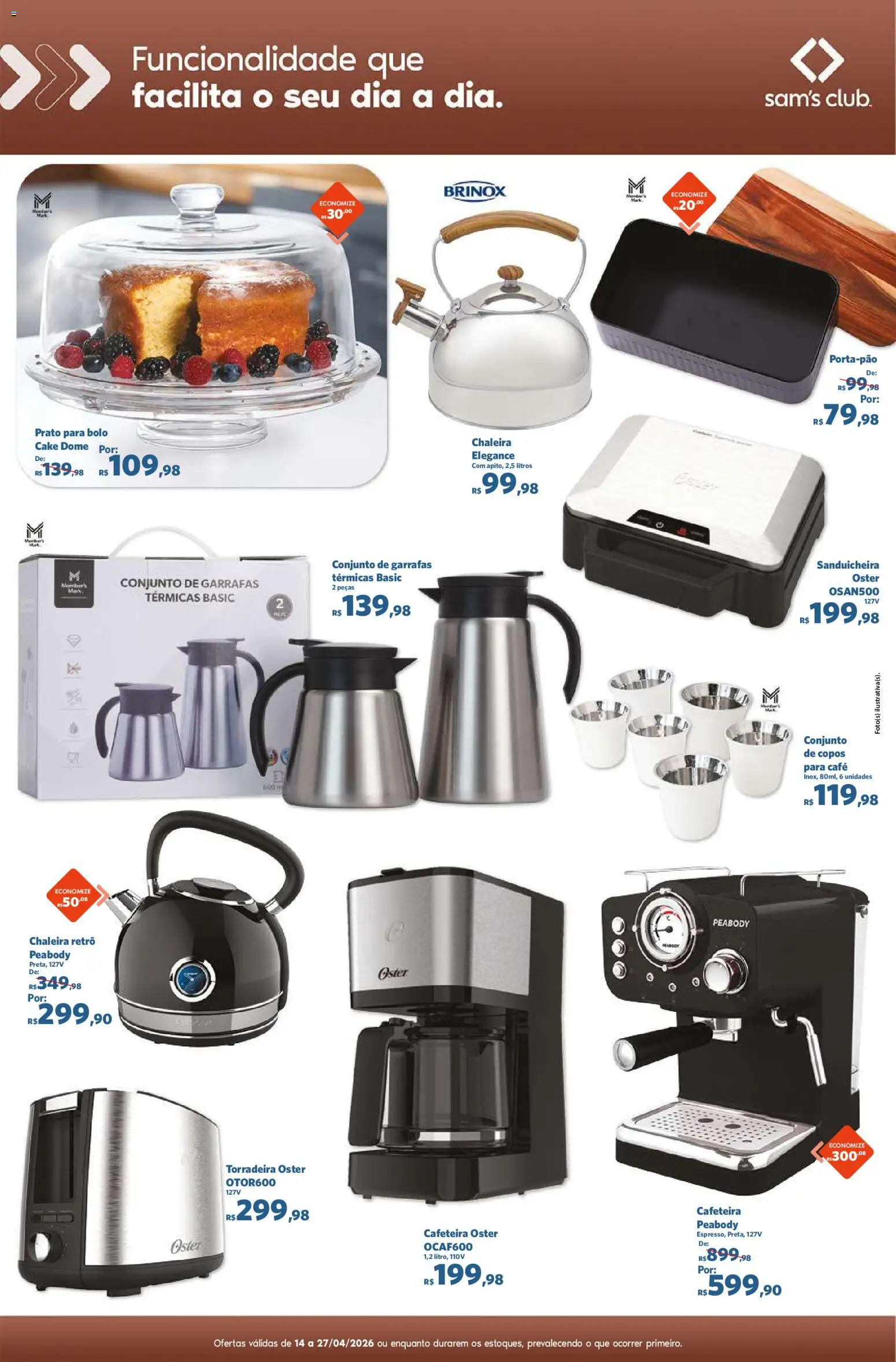 Sam's Club Folheto - válido de 14.04.2026 | Página: 12 | Produtos: Sanduicheira, Cafeteira, Bolo, Copos