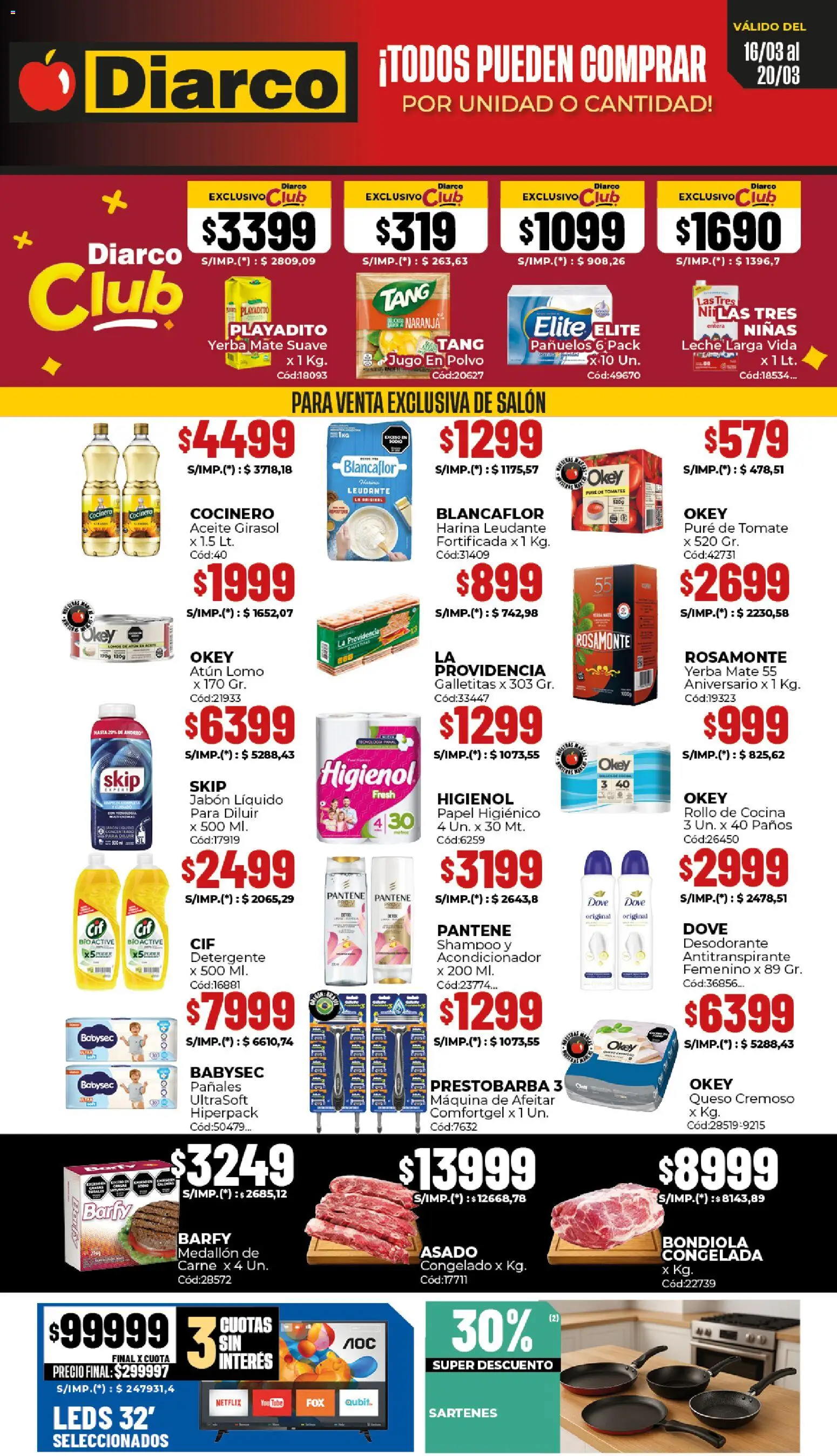 Diarco ofertas │ válido desde el 16.03.2026 | Página: 1 | Productos: Papel higiénico, Yerba, Polvo, Queso