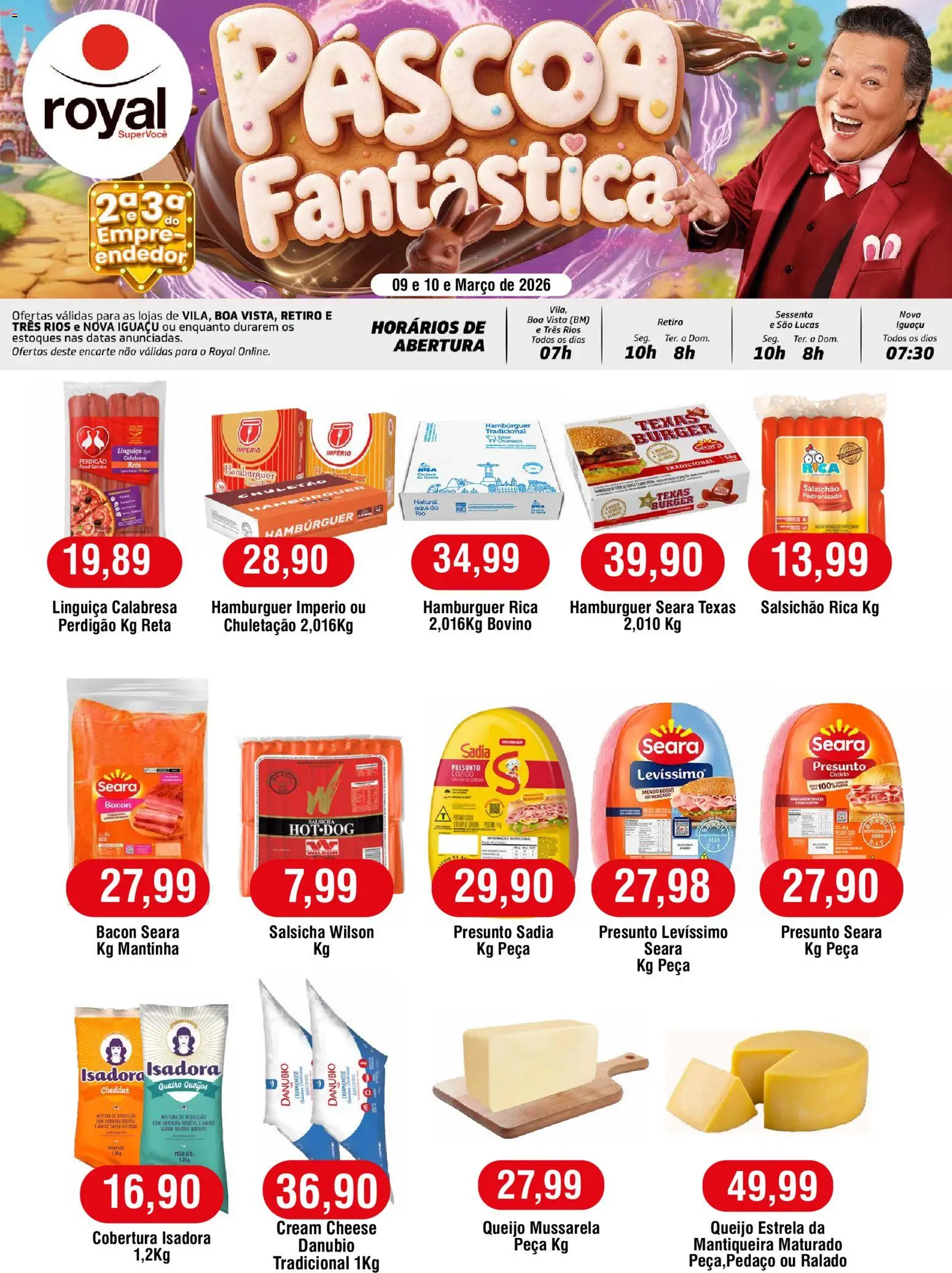 Royal Supermercados Folheto - válido de 09.03.2026 | Página: 1 | Produtos: Linguiça, Queijo, Cream cheese, Chuletão