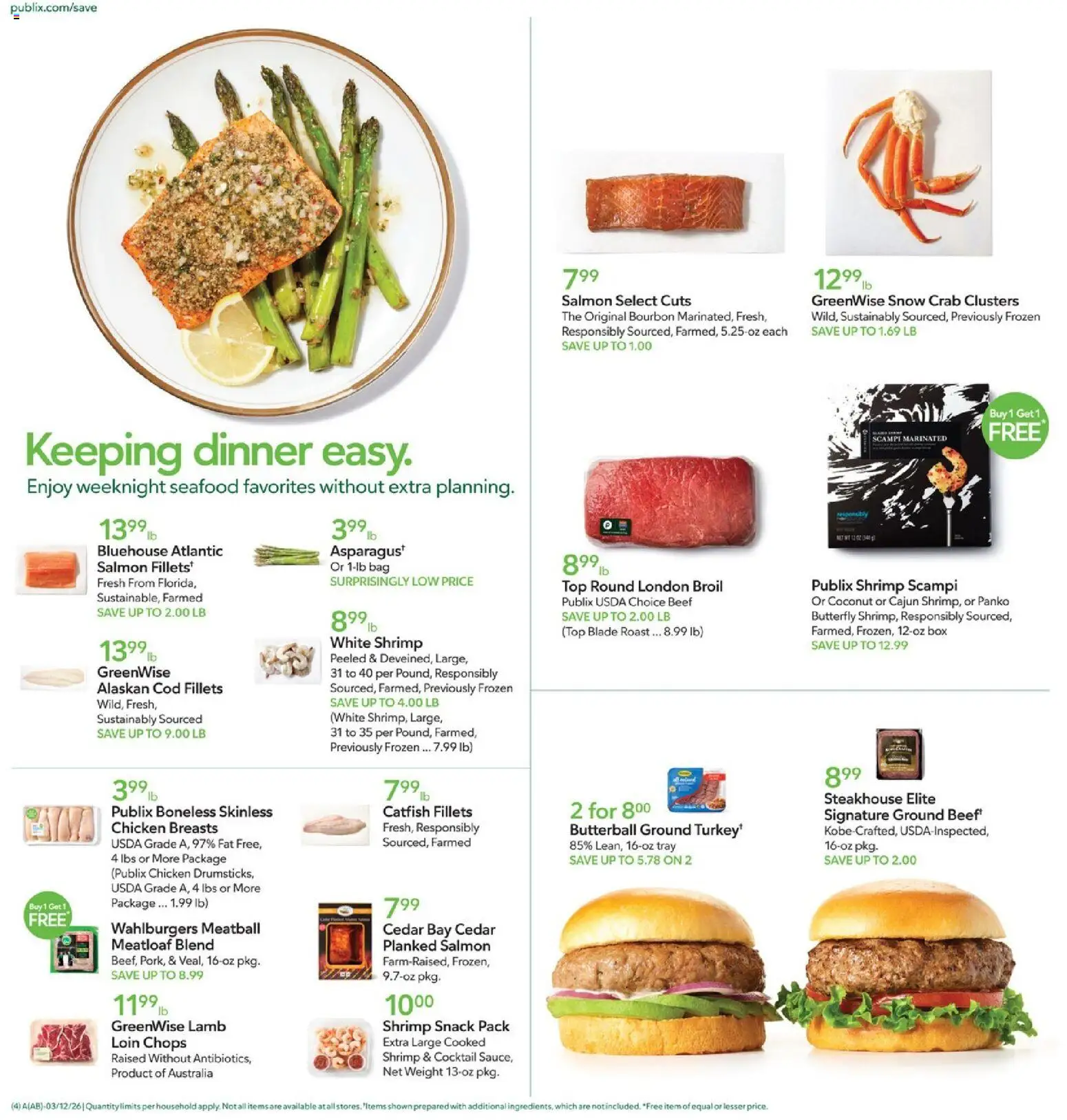 Publix Weekly Ad - valid from 11.03.2026 | Page: 4 | Products: Bourbon, Seafood, Bag, Weight