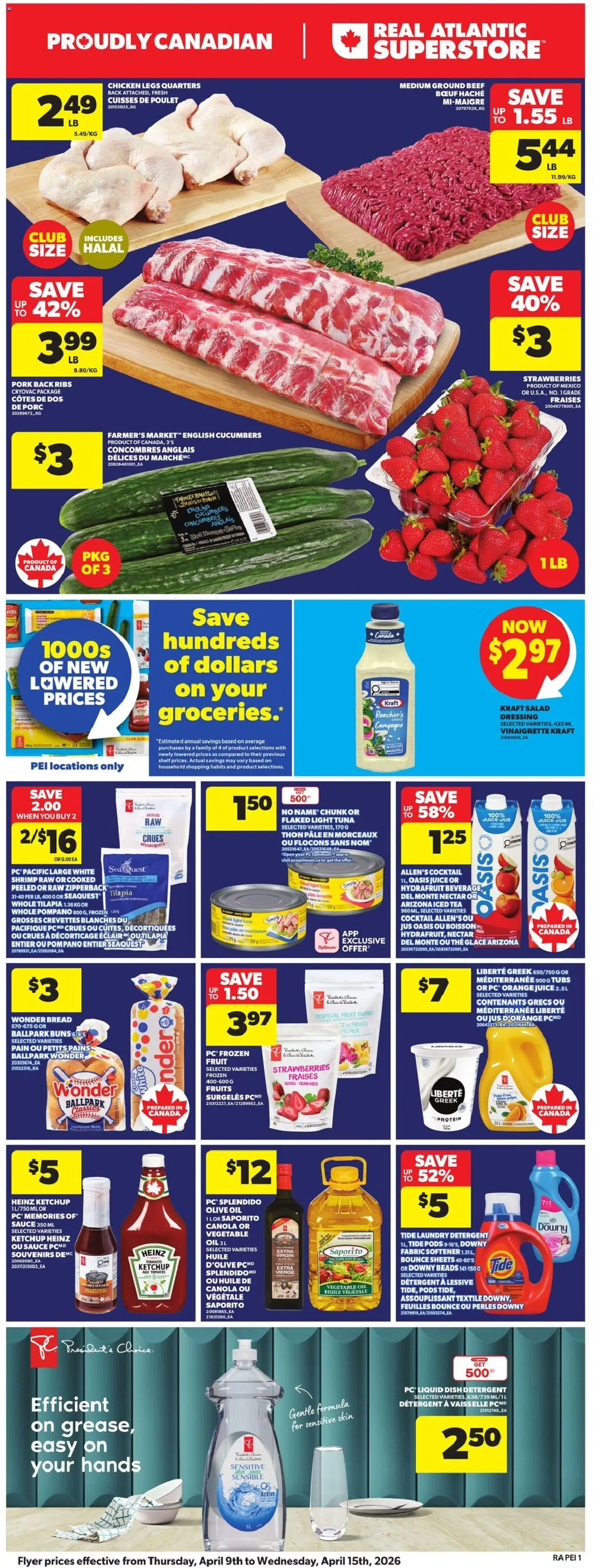 Atlantic Superstore flyer valid from 09.04.2026 | Page: 3 | Products: Beef, Strawberries, PC, Bread