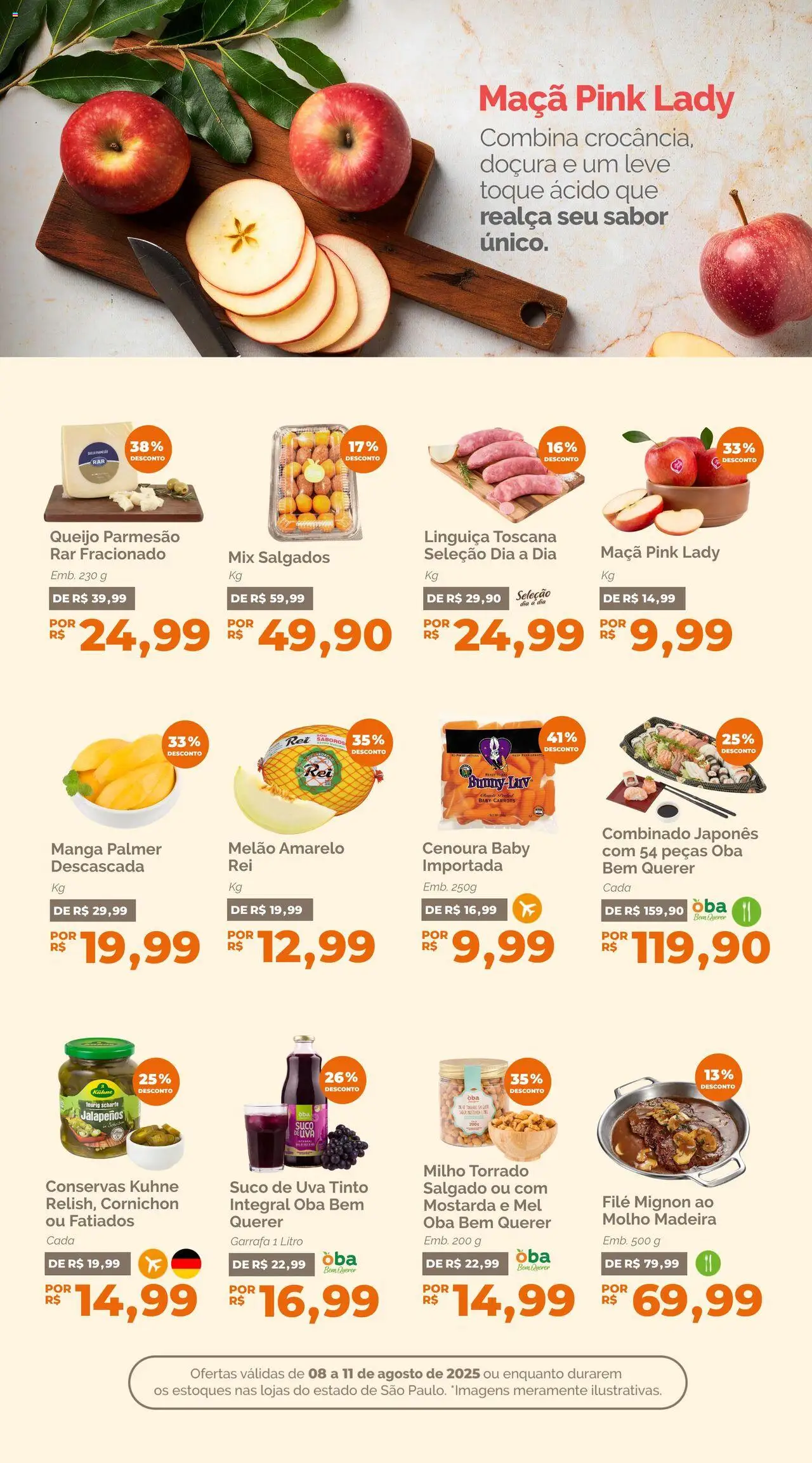 Oba Hortifruti Folheto - válido de 08.08.2025 | Página: 7 | Produtos: Filé mignon, Queijo, Parmesão, Queijo parmesão