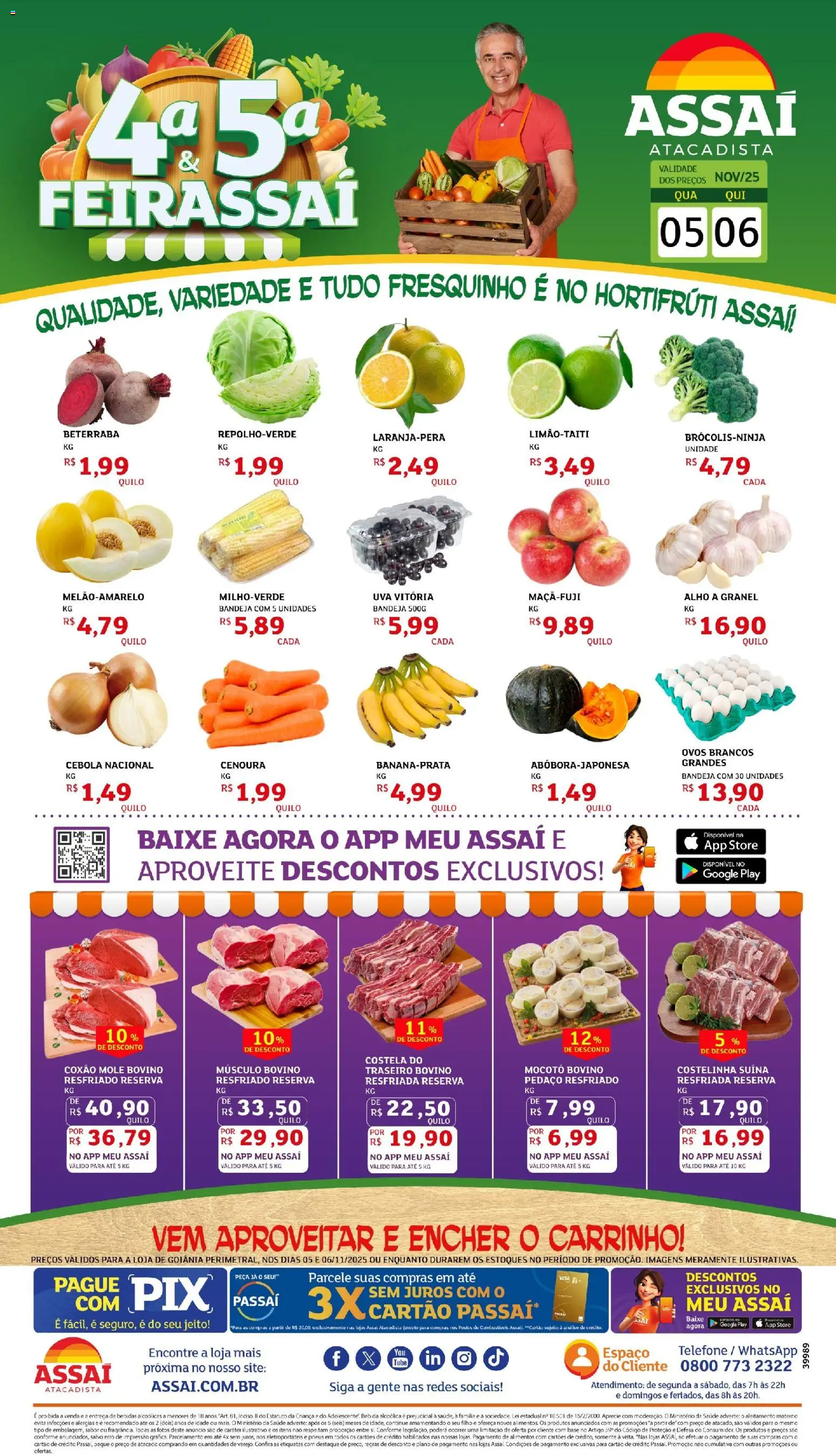 Assaí Atacadista Folheto - válido de 05.11.2025 | Página: 1 | Produtos: Cebola, Carrinho, Cenoura, Bebida