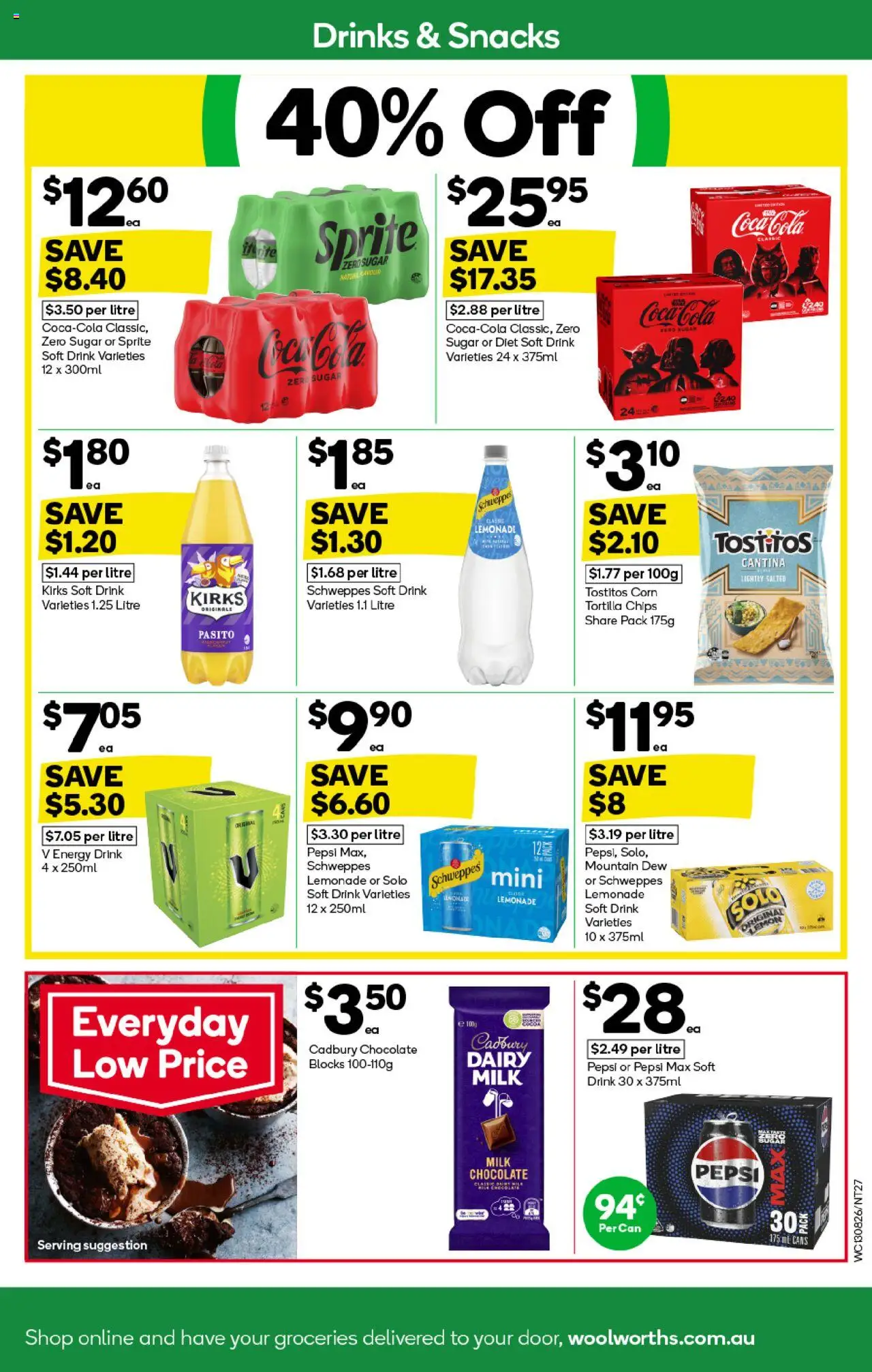 Woolworths catalogue - valid from 13.08.2025 | Page: 27 | Products: Energy drink, Chocolate, Coca Cola, Chips