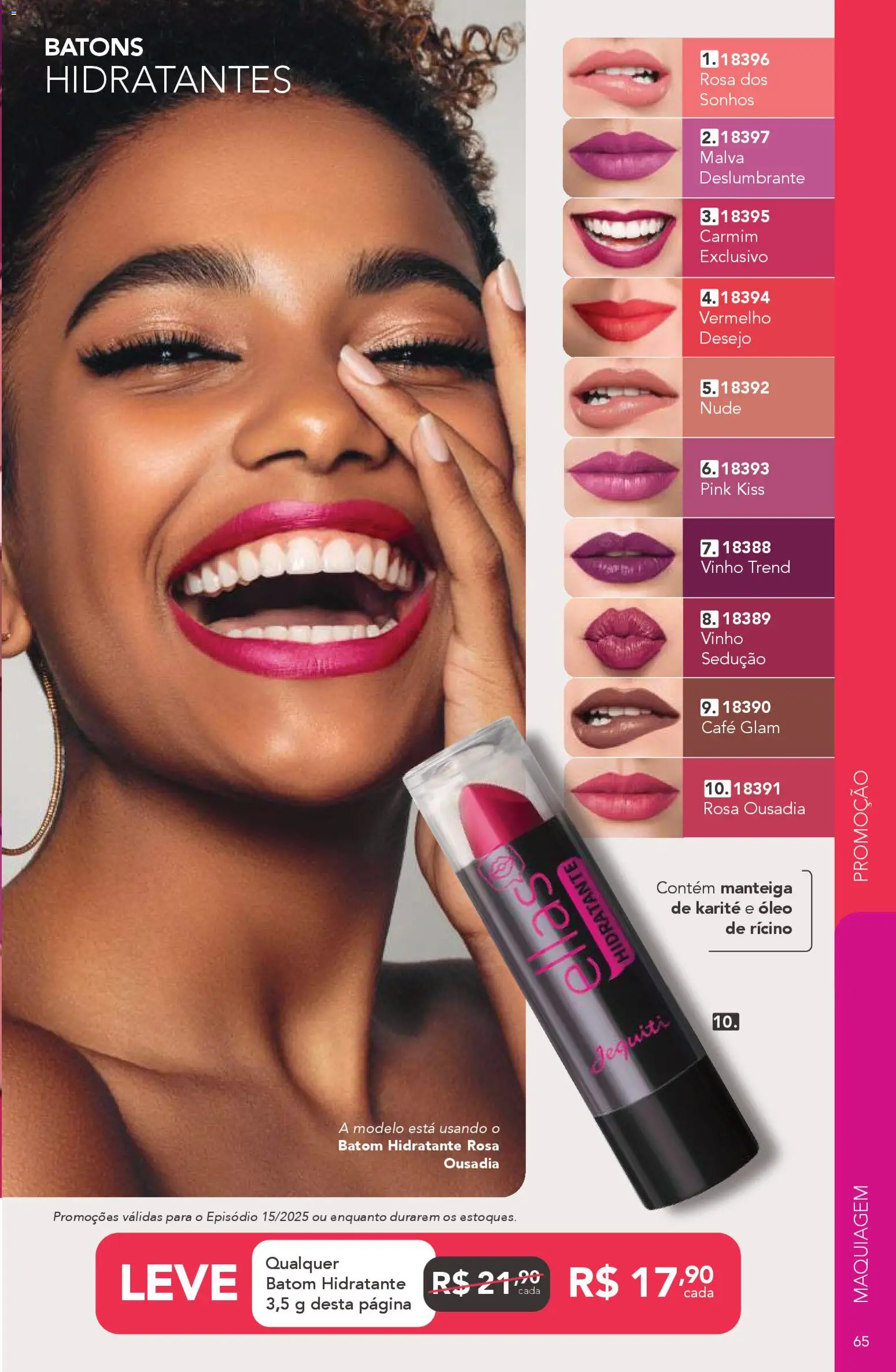 Jequiti Folheto - válido de 24.10.2025 | Página: 65 | Produtos: Batom, Manteiga, Café, Vinho