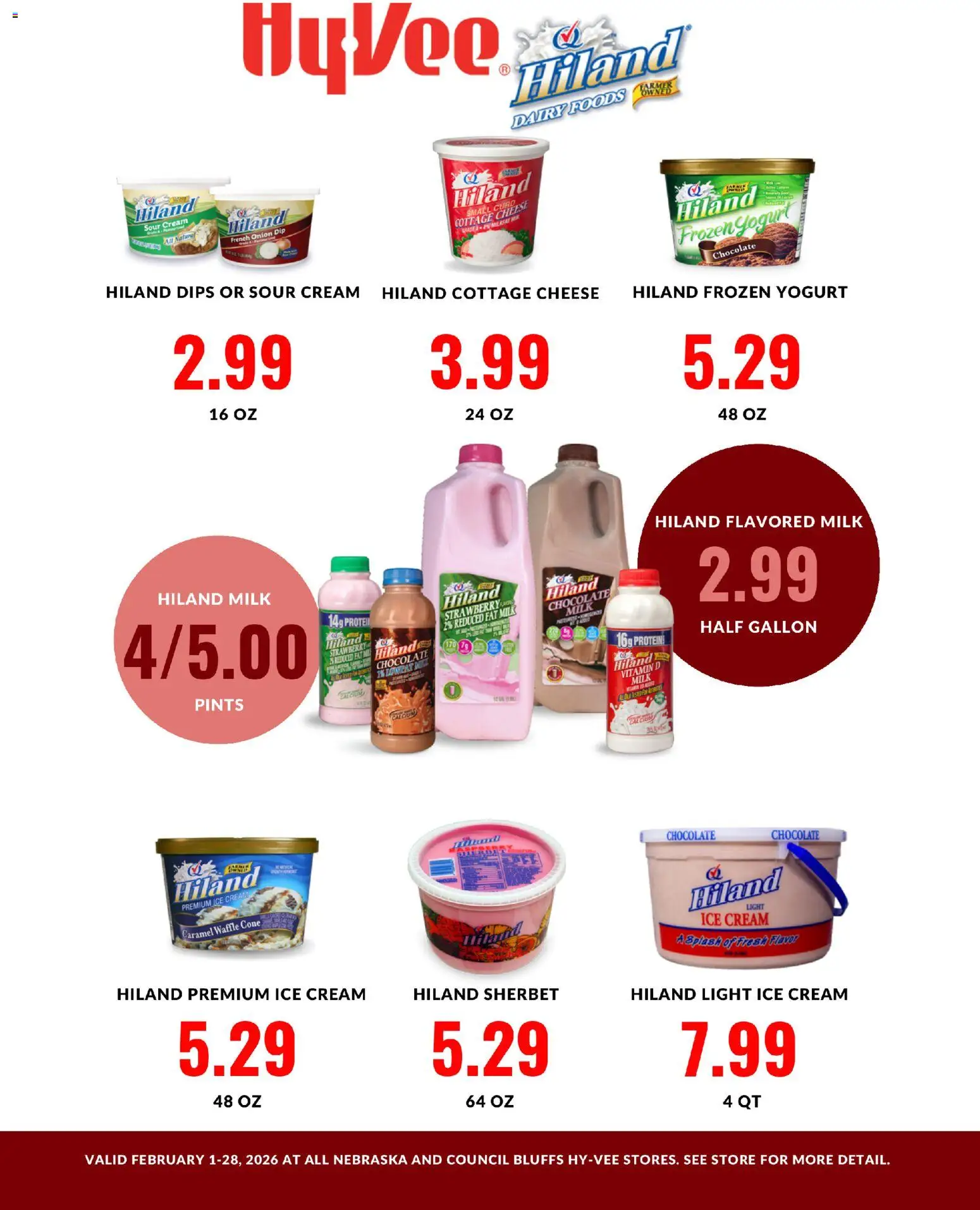 HyVee Hiland Monthlong - valid from 01.02.2026 | Page: 1 | Products: Milk, Sour cream, Cottage cheese, Onion