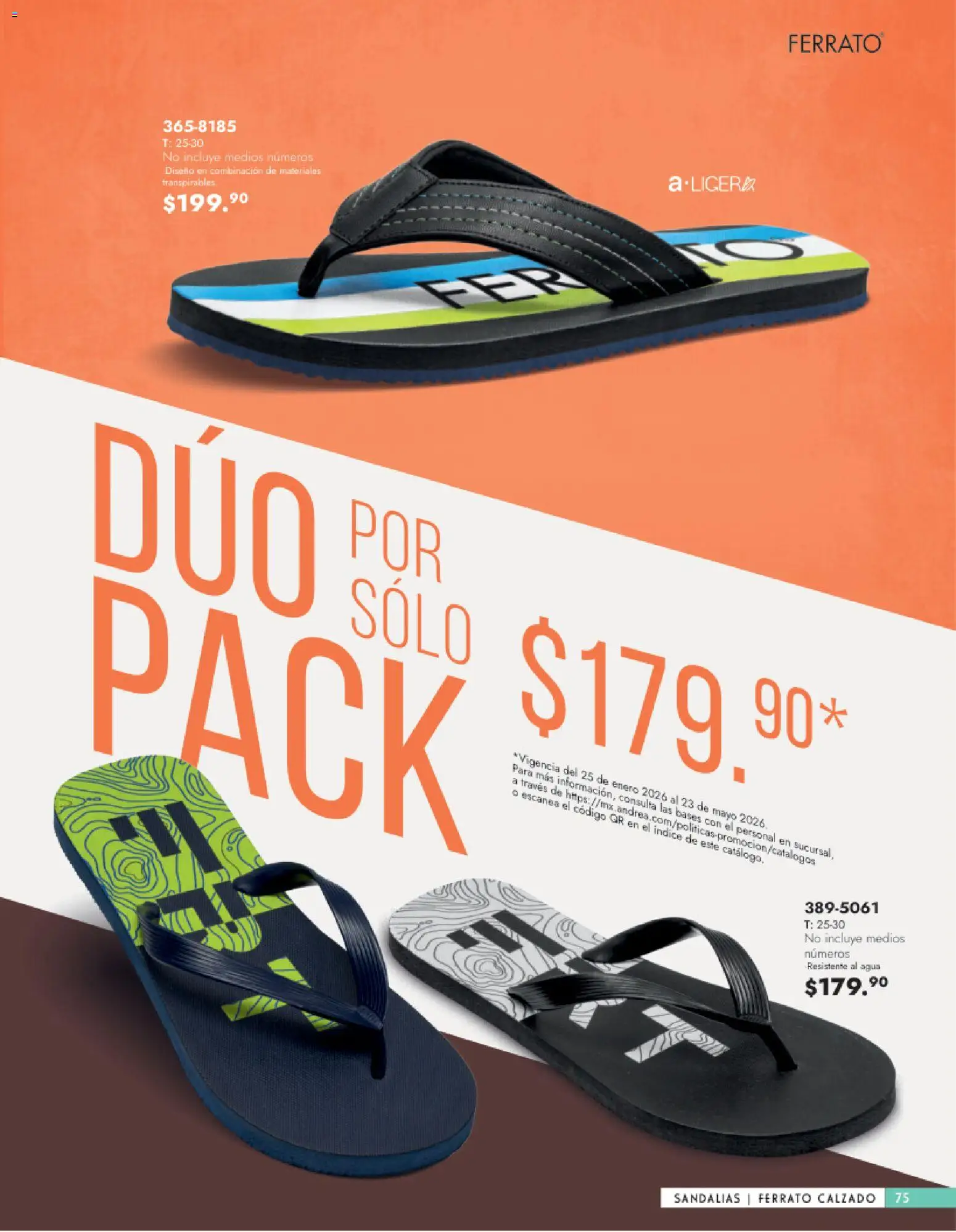 Nuevas ofertas de Andrea válidas en toda la República Mexicana desde el 25.01.2026. ¡Encuentra las mejores ofertas en Andrea catálogo Calzado Caballero! | Página: 75 | Productos: Agua, Sandalias