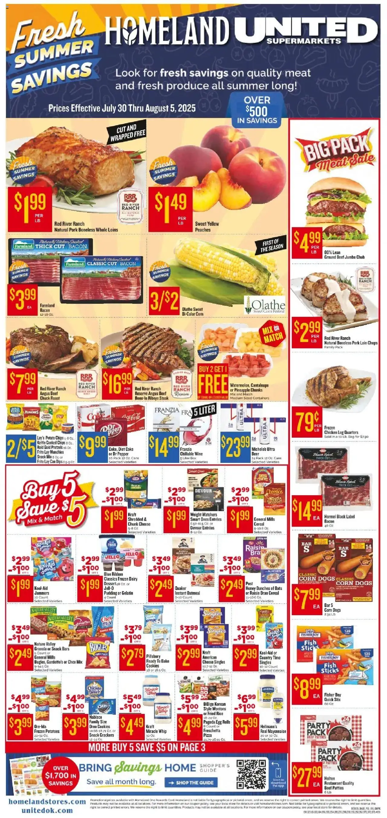 Homeland Weekly Ad - valid from 30.07.2025 | Page: 1 | Products: Beer, Beef, Chips, Bag