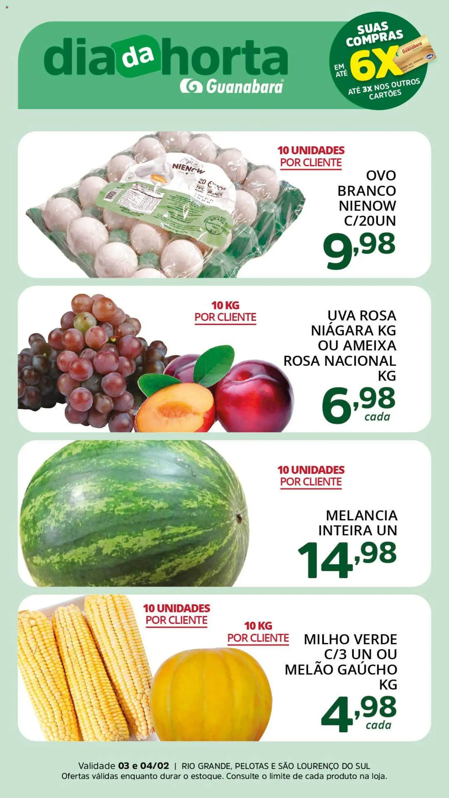 Supermercado Guanabara Folheto - válido de 03.02.2026 | Página: 1 | Produtos: Melancia, Melão, Milho verde, Ameixa