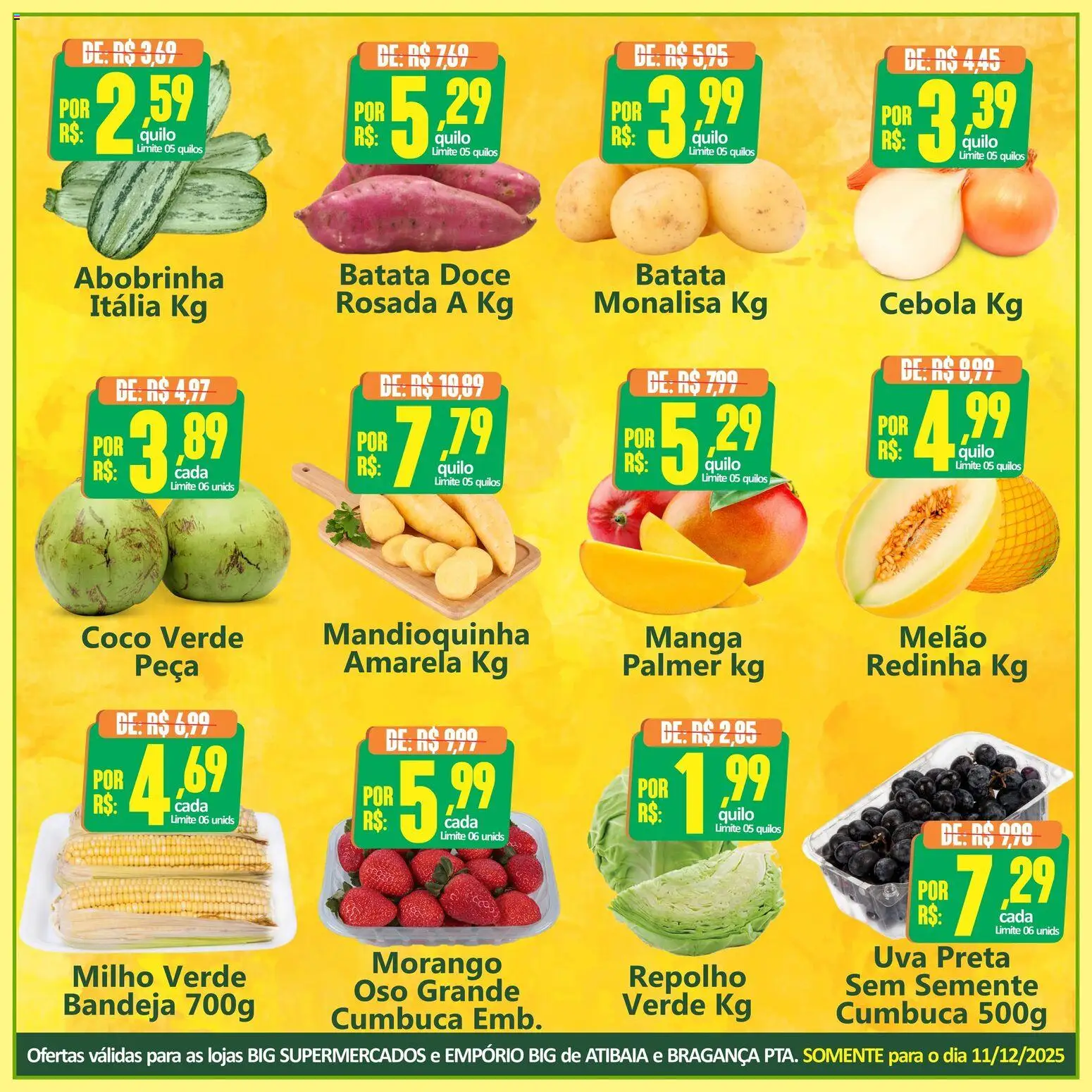 Big Supermercados Folheto - válido de 11.12.2025 | Página: 3 | Produtos: Melão, Cebola, Repolho, Bandeja