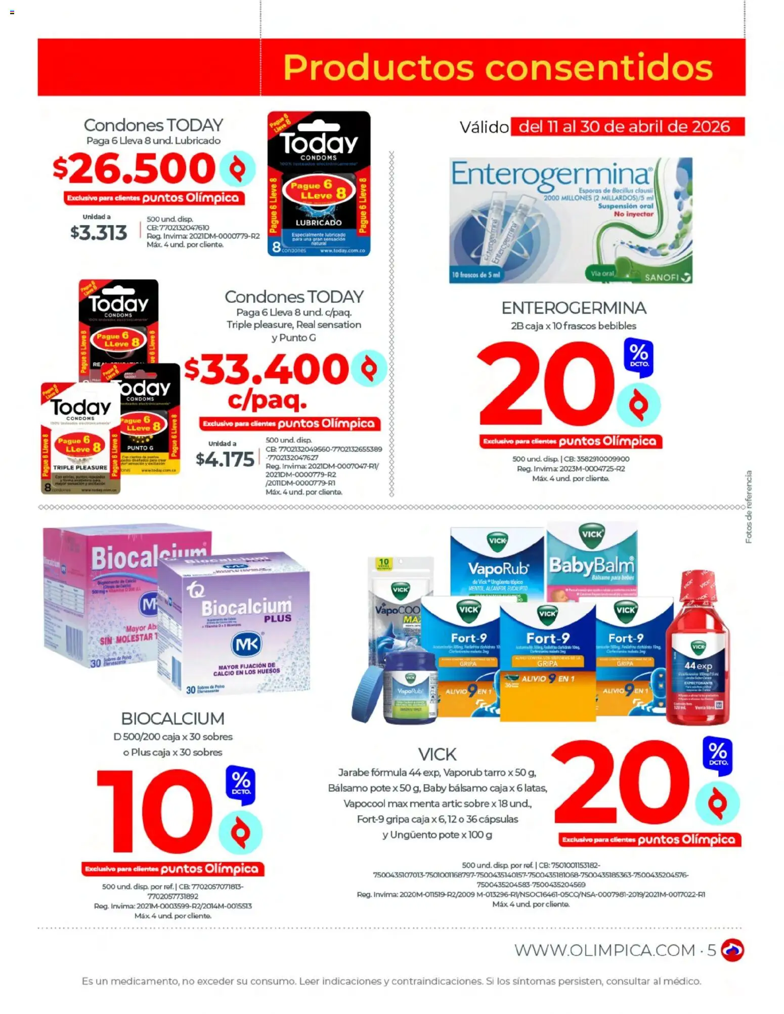 Olímpica revista - valida desde el 01.04.2026 | Página: 5 | Productos: Bálsamo, Sobre, Caja, Condones