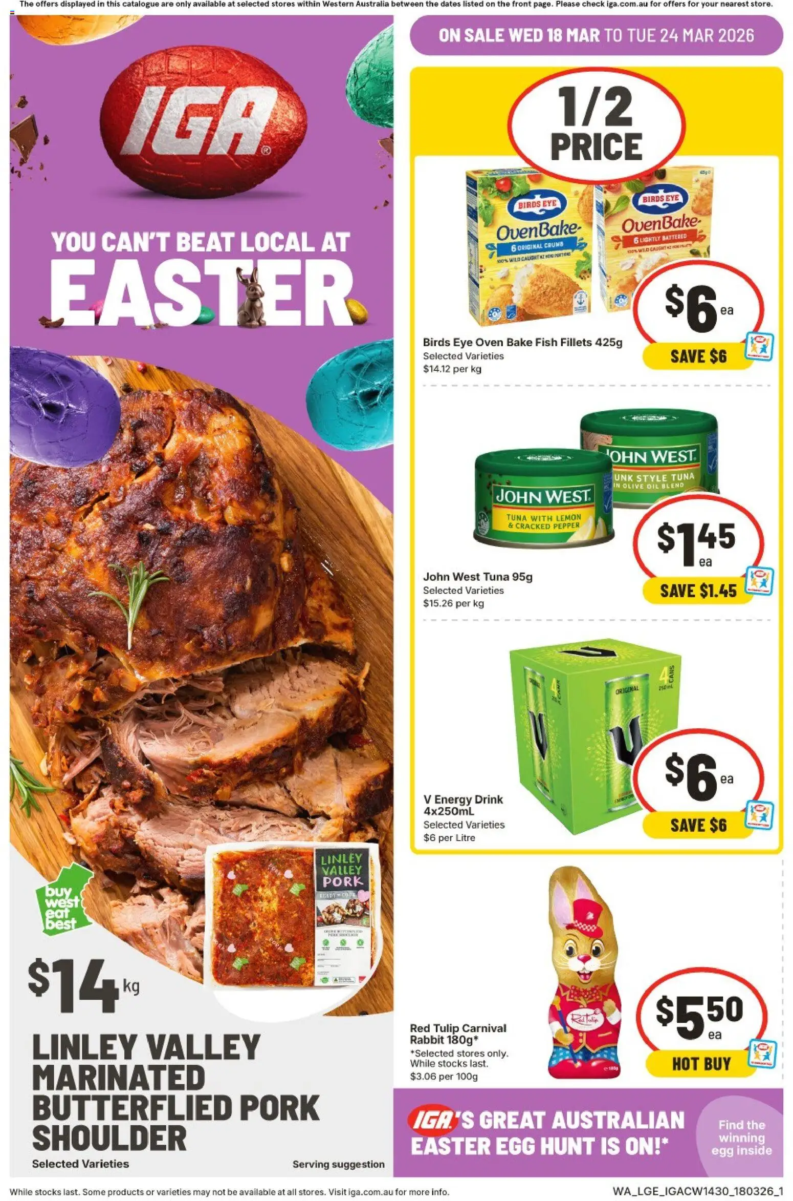 IGA catalogue - valid from 18.03.2026 | Page: 1 | Products: Pork, Olive oil, Tuna, Oven