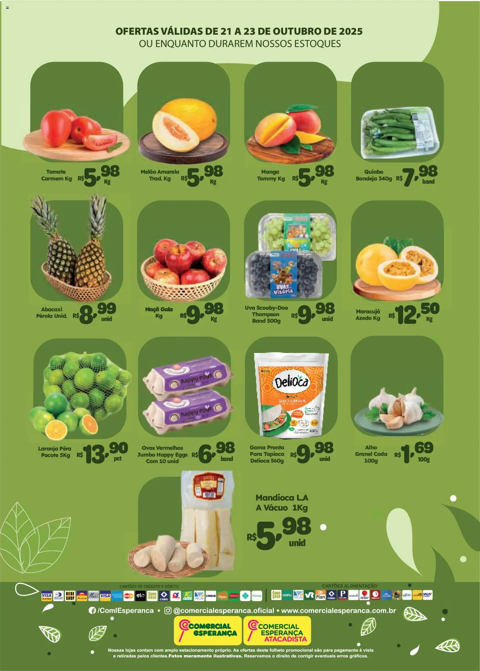 Comercial Esperança Folheto - válido de 21.10.2025 | Página: 2 | Produtos: Melão, Mandioca, Tapioca, Bandeja