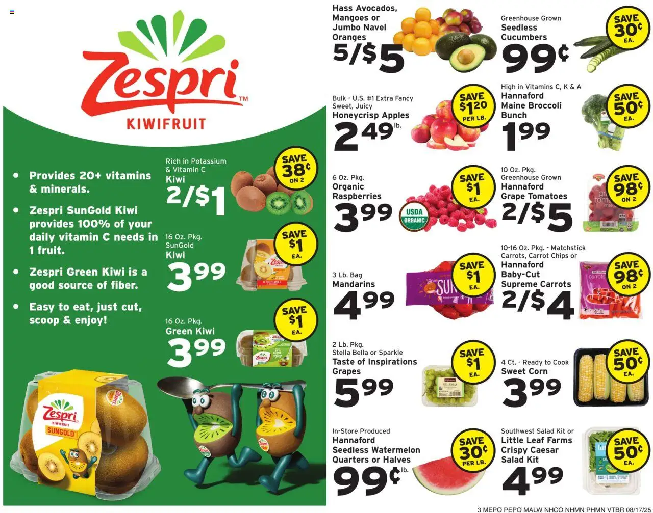 Hannaford Weekly Ad - valid from 17.08.2025 | Page: 3 | Products: Tomatoes, Salad, Watermelon, Bag