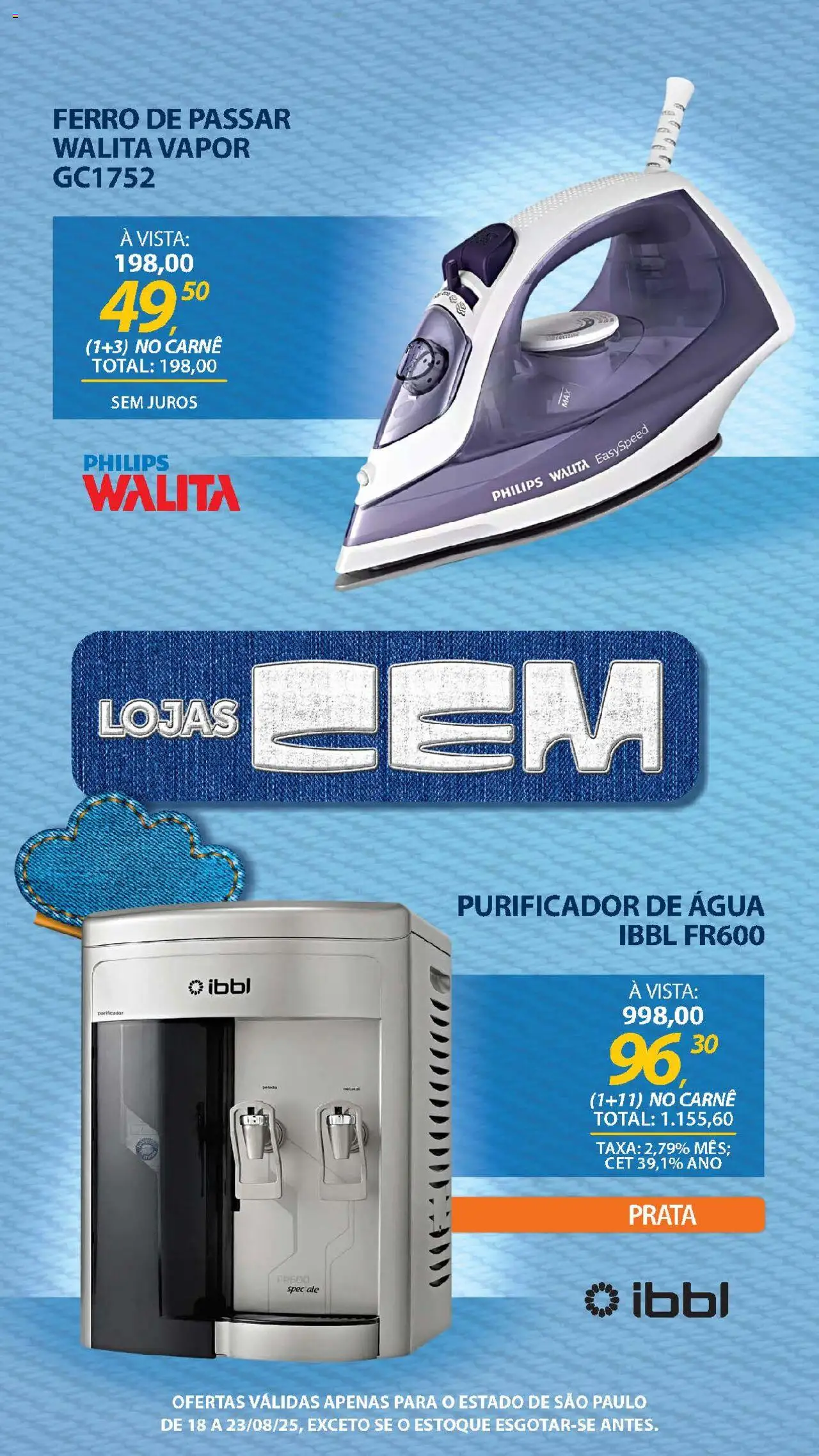 Lojas Cem Folheto - válido de 18.08.2025 | Página: 60 | Produtos: Ferro, Purificador, Ferro de passar, Carne