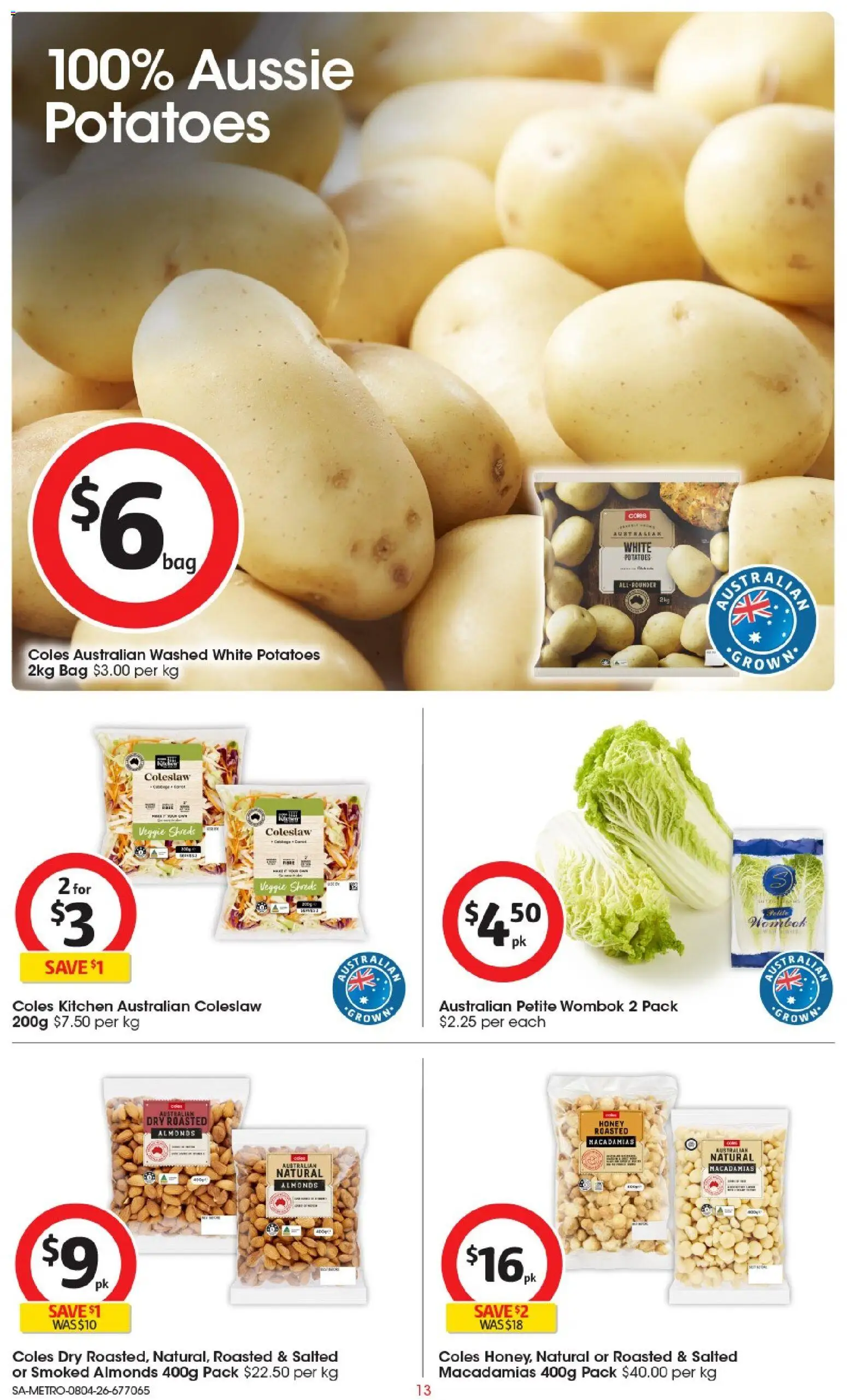 Coles catalogue - valid from 08.04.2026 | Page: 13 | Products: Almonds, Honey, Potatoes, Bag