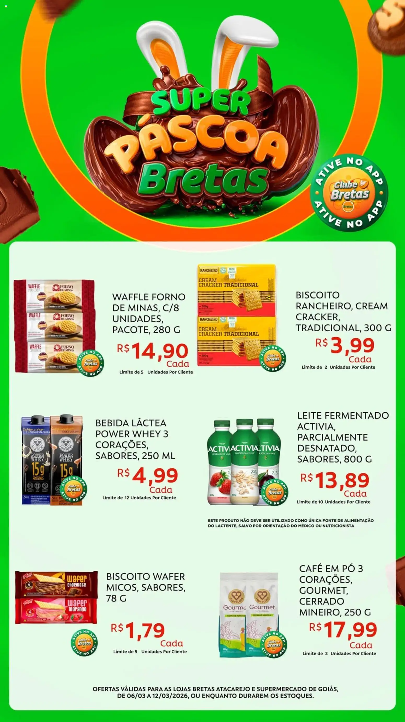 Bretas Folheto - válido de 06.03.2026 | Página: 3 | Produtos: Forno, Probióticos, Pó, Chocolate