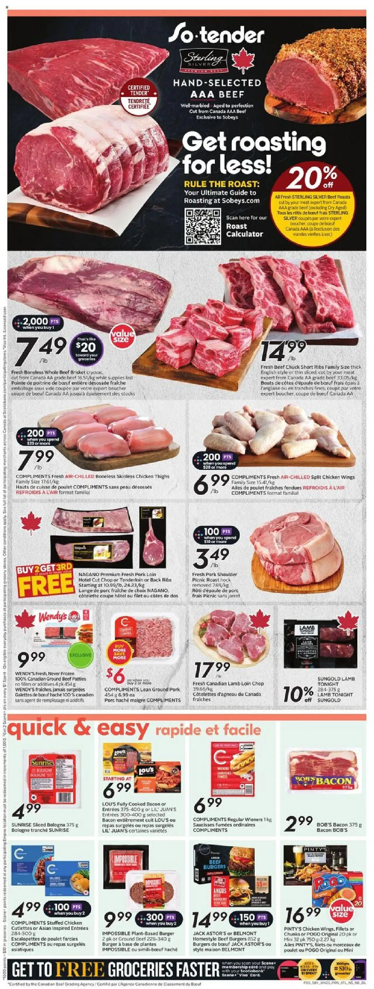 Sobeys flyer valid from 16.10.2025 | Page: 8 | Products: Beef, Chicken wings, Calculator, Pork