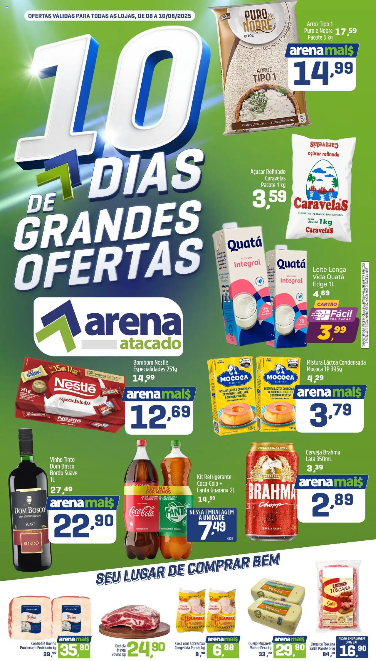 Arena Atacado Folheto - válido de 08.08.2025 | Página: 1 | Produtos: Fanta, Contra filé, Arroz, Refrigerante