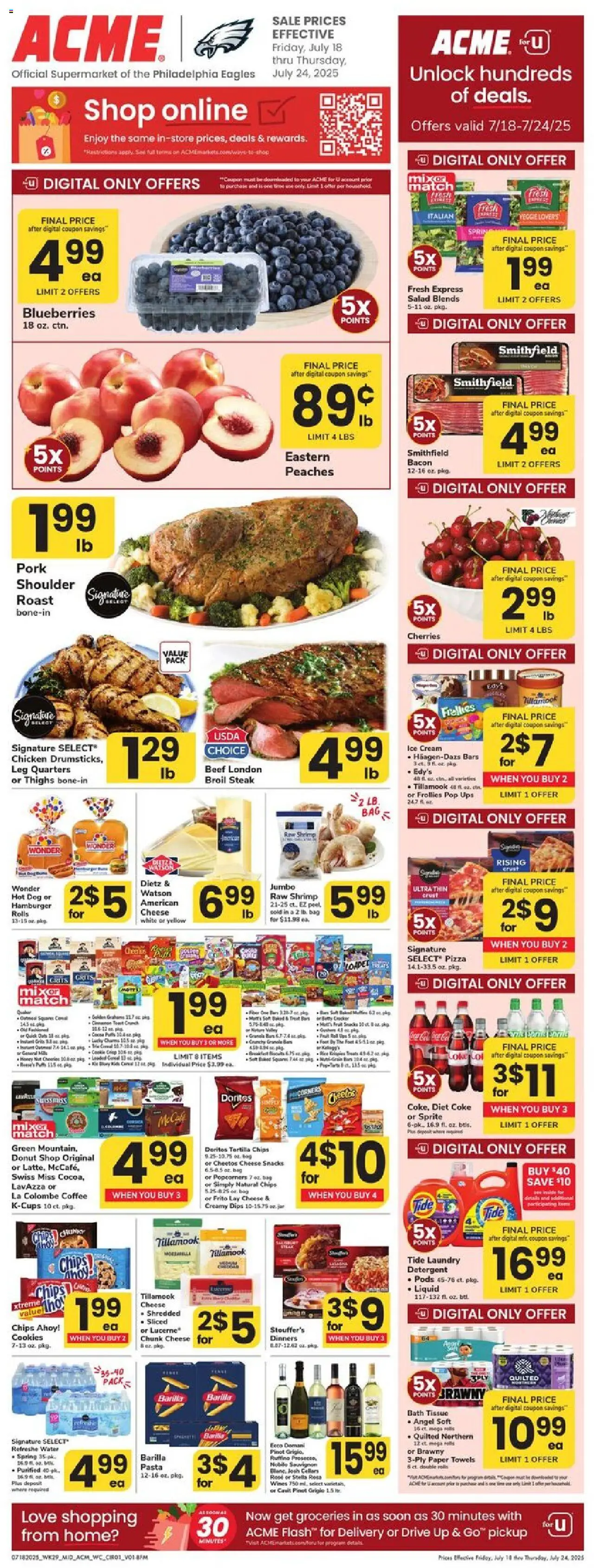 Acme Weekly Ad - PA - valid from 18.07.2025 | Page: 1 | Products: Peaches, Cheese, Pork, Pasta