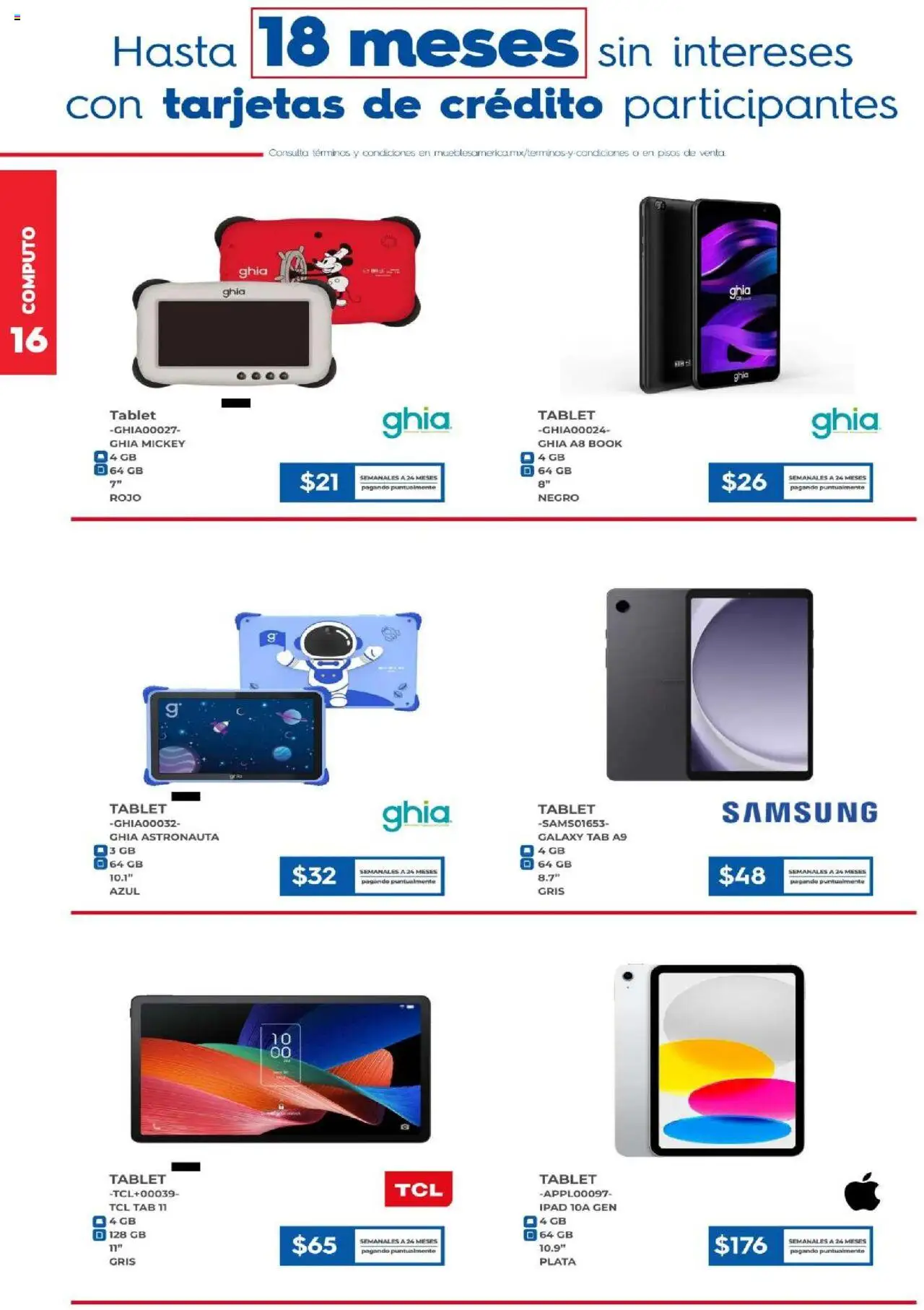 Nuevas ofertas de Muebles America válidas en toda la República Mexicana desde el 01.09.2025. ¡Encuentra las mejores ofertas en Muebles America - Catálogo! | Página: 16 | Productos: Tablet