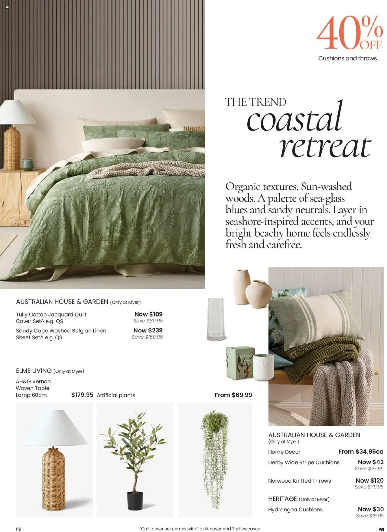 Myer catalogue - valid from 04.08.2025 | Page: 8 | Products: Table, Lamp, Linen, Artificial plants