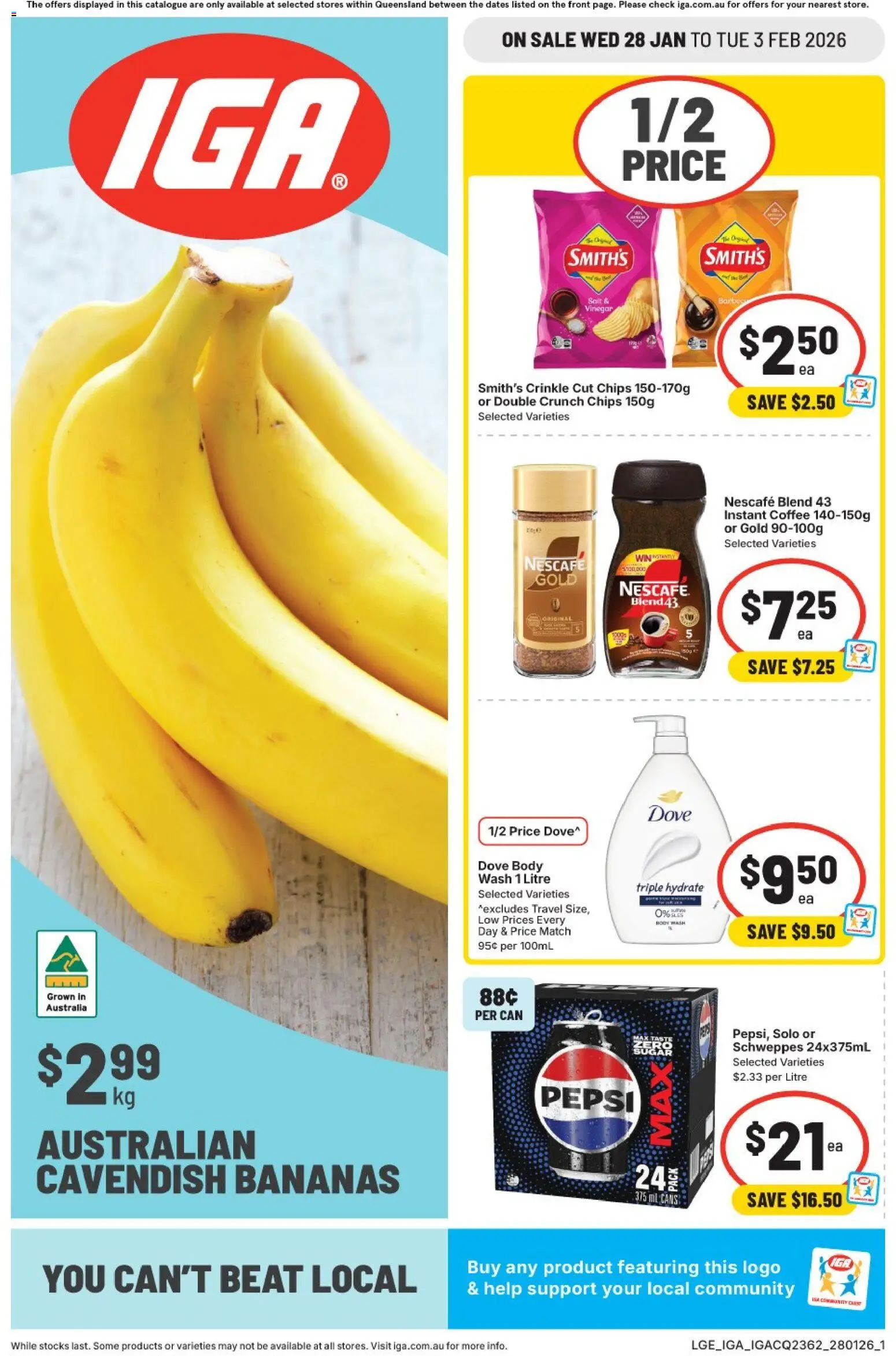 IGA catalogue - valid from 28.01.2026 | Page: 1 | Products: Bananas, Pepsi, Vinegar, Nescafe