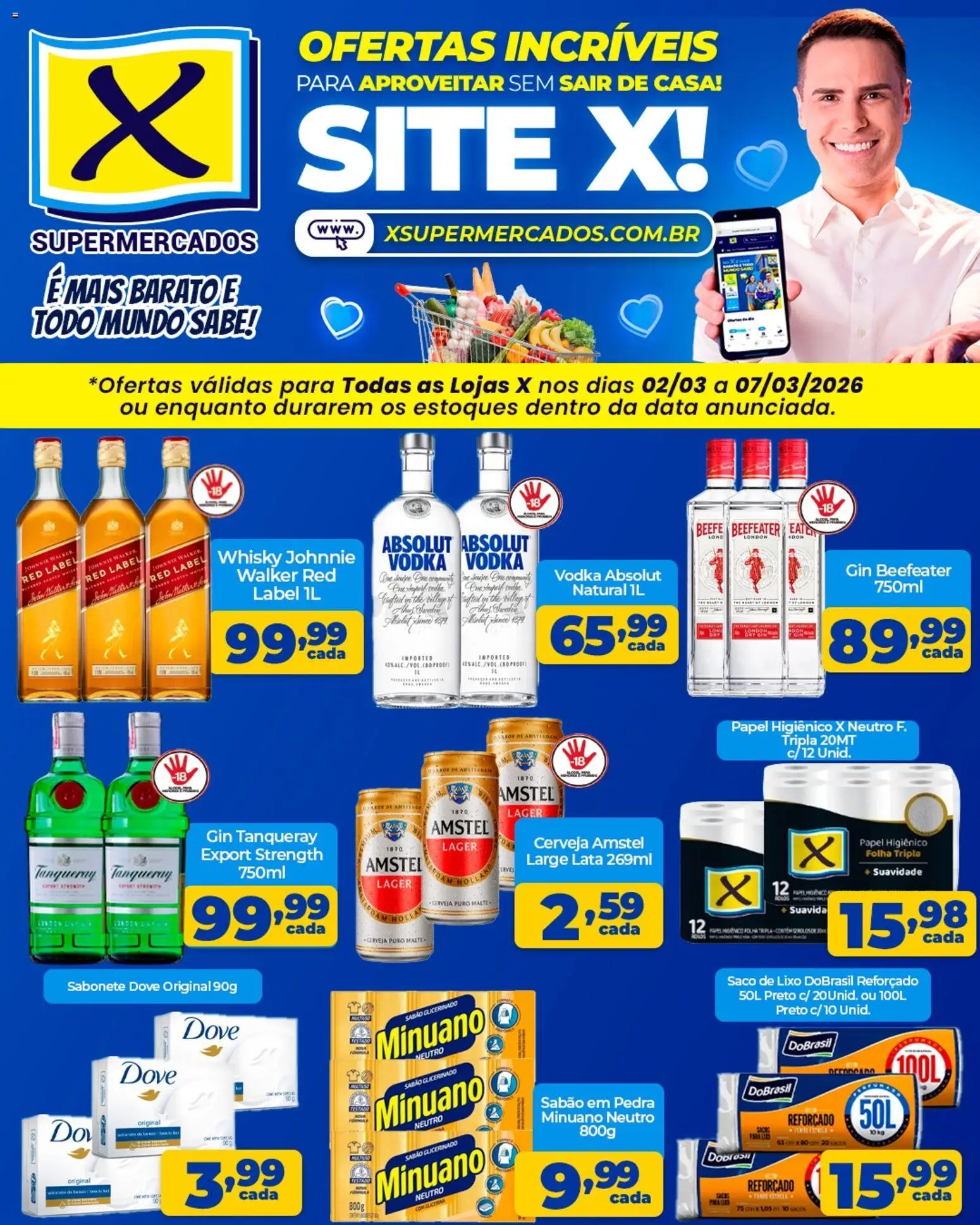 X Supermercados Folheto - válido de 02.03.2026 | Página: 1 | Produtos: Whisky, Gin, Vodka, Papel higiênico