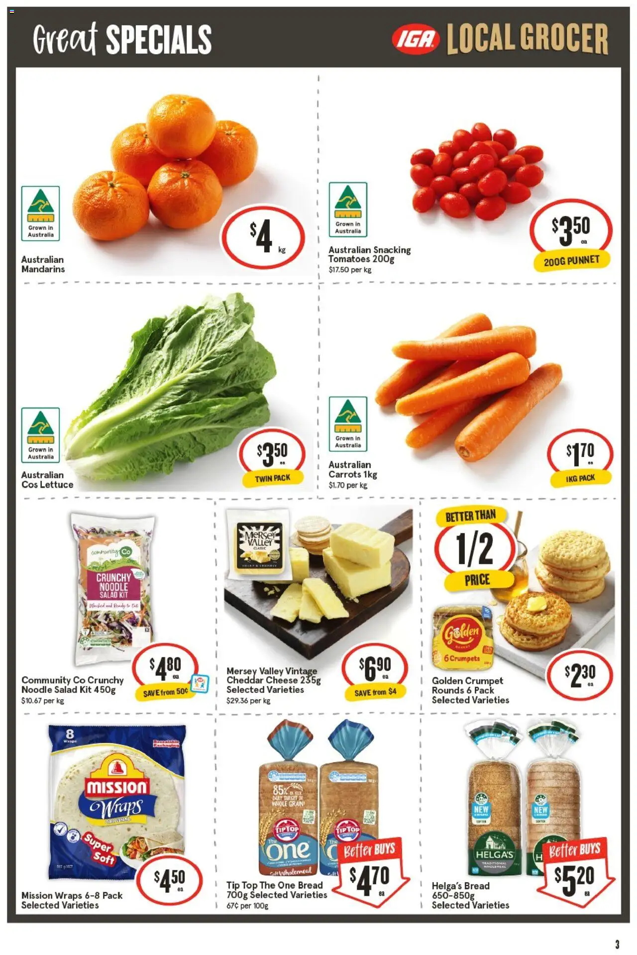 IGA catalogue - valid from 24.09.2025 | Page: 4 | Products: Cheese, Lettuce, Tomatoes, Salad