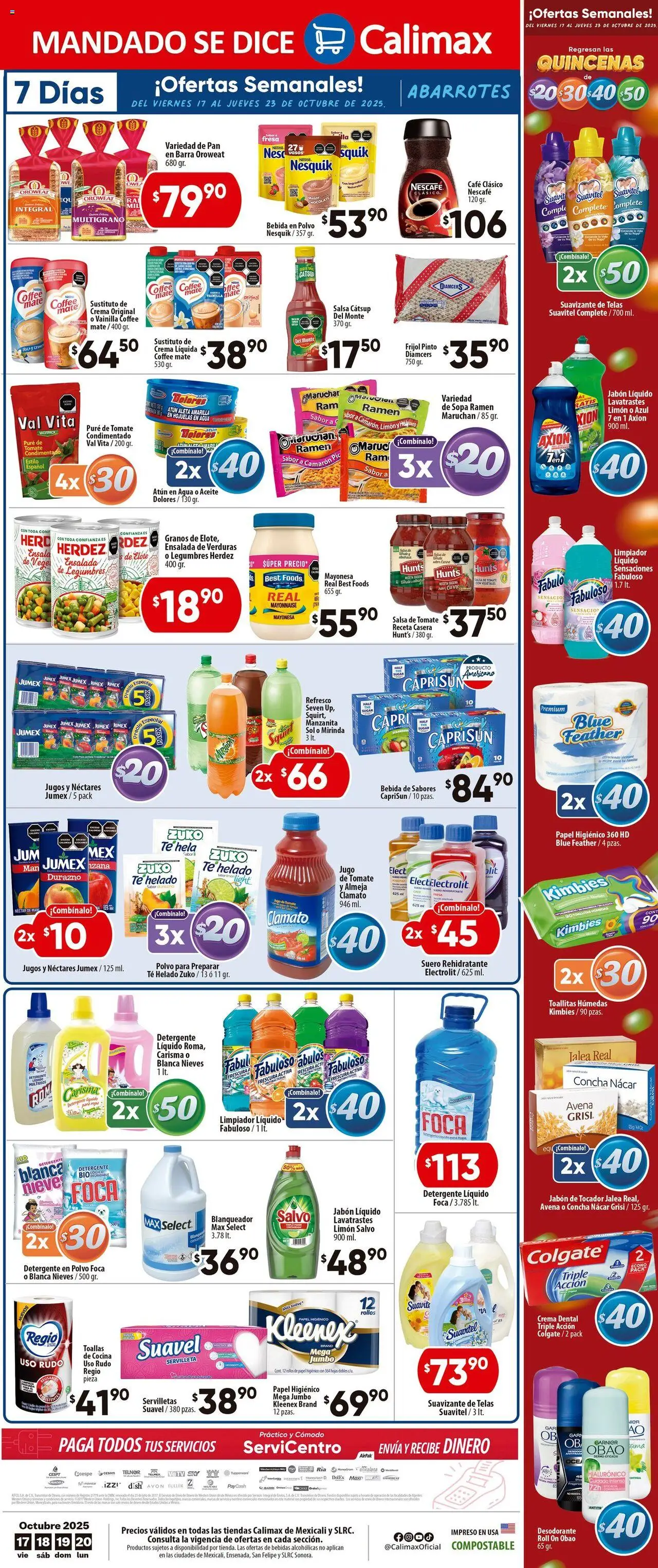 Nuevas ofertas de Calimax válidas en toda la República Mexicana desde el 17.10.2025. ¡Encuentra las mejores ofertas en Calimax folleto Mexicali! | Página: 6 | Productos: Jabón líquido, Aceite, Café, Papel higiénico
