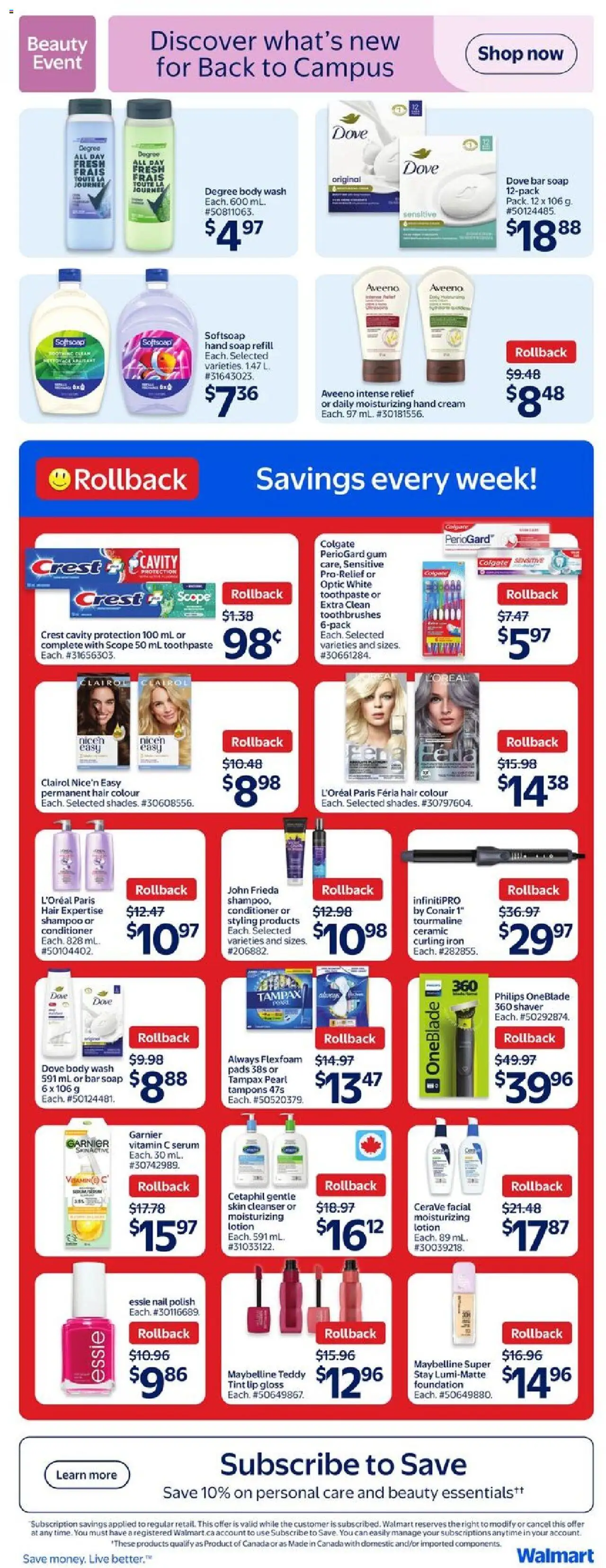 Walmart flyer valid from 21.08.2025 | Page: 14 | Products: Cream, Curling iron, Conditioner, Body wash