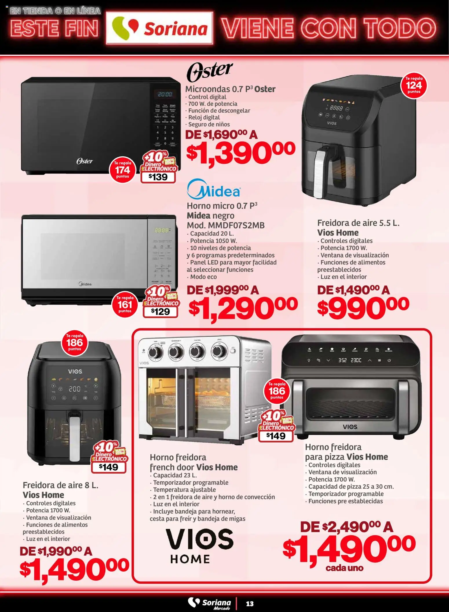 Nuevas ofertas de Soriana válidas en toda la República Mexicana desde el 05.11.2025. ¡Encuentra las mejores ofertas en Soriana - Este fin Soriana viene con todo Mercado Nacional! | Página: 13 | Productos: Bandeja, Pizza, Freidora de aire, Reloj