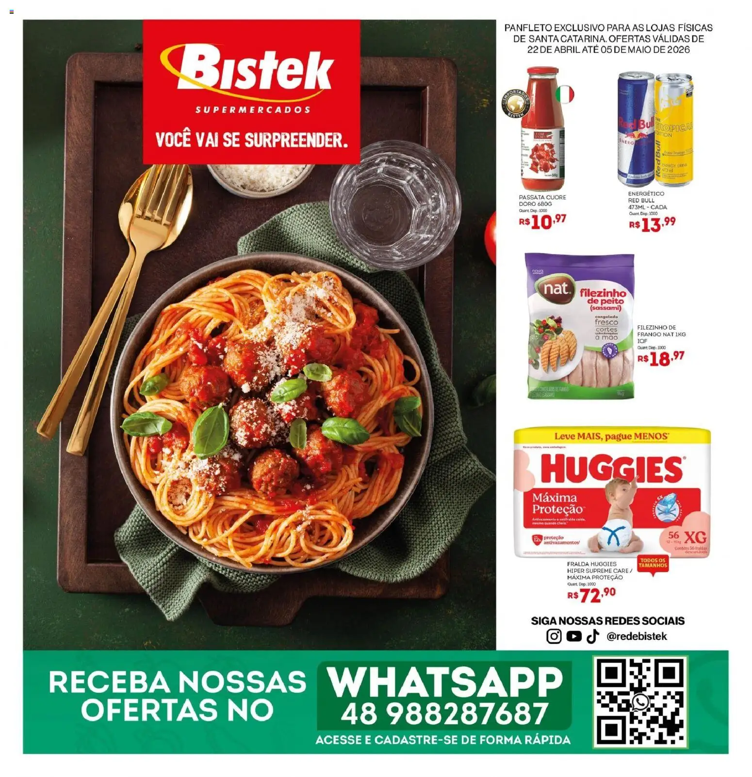 Bistek Supermercados Folheto - válido de 22.04.2026 | Página: 1 | Produtos: Energético, Maiô, Frango