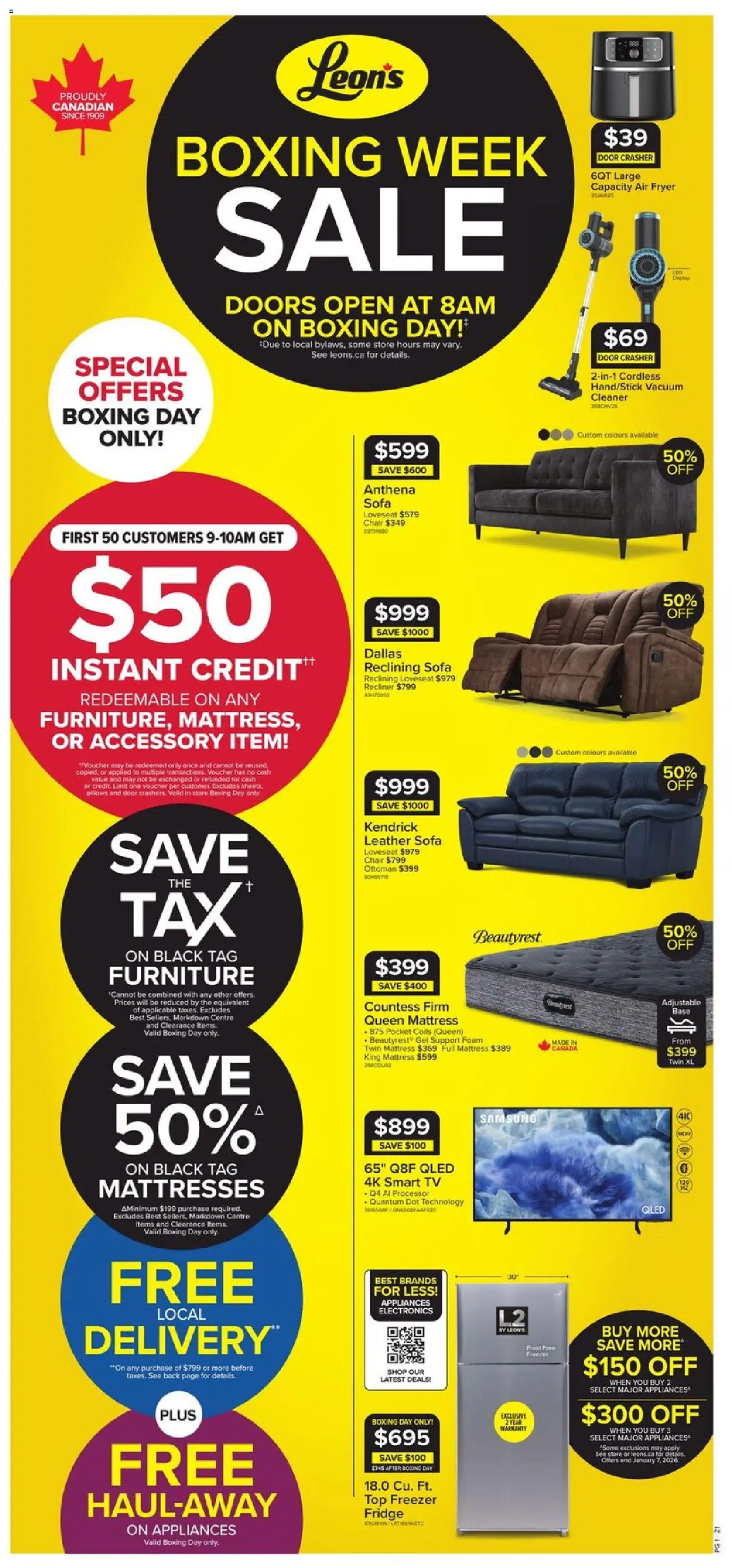 Leon's flyer valid from 25.12.2025 | Page: 1 | Products: Vacuum cleaner, Mattress, Sofa, Chair
