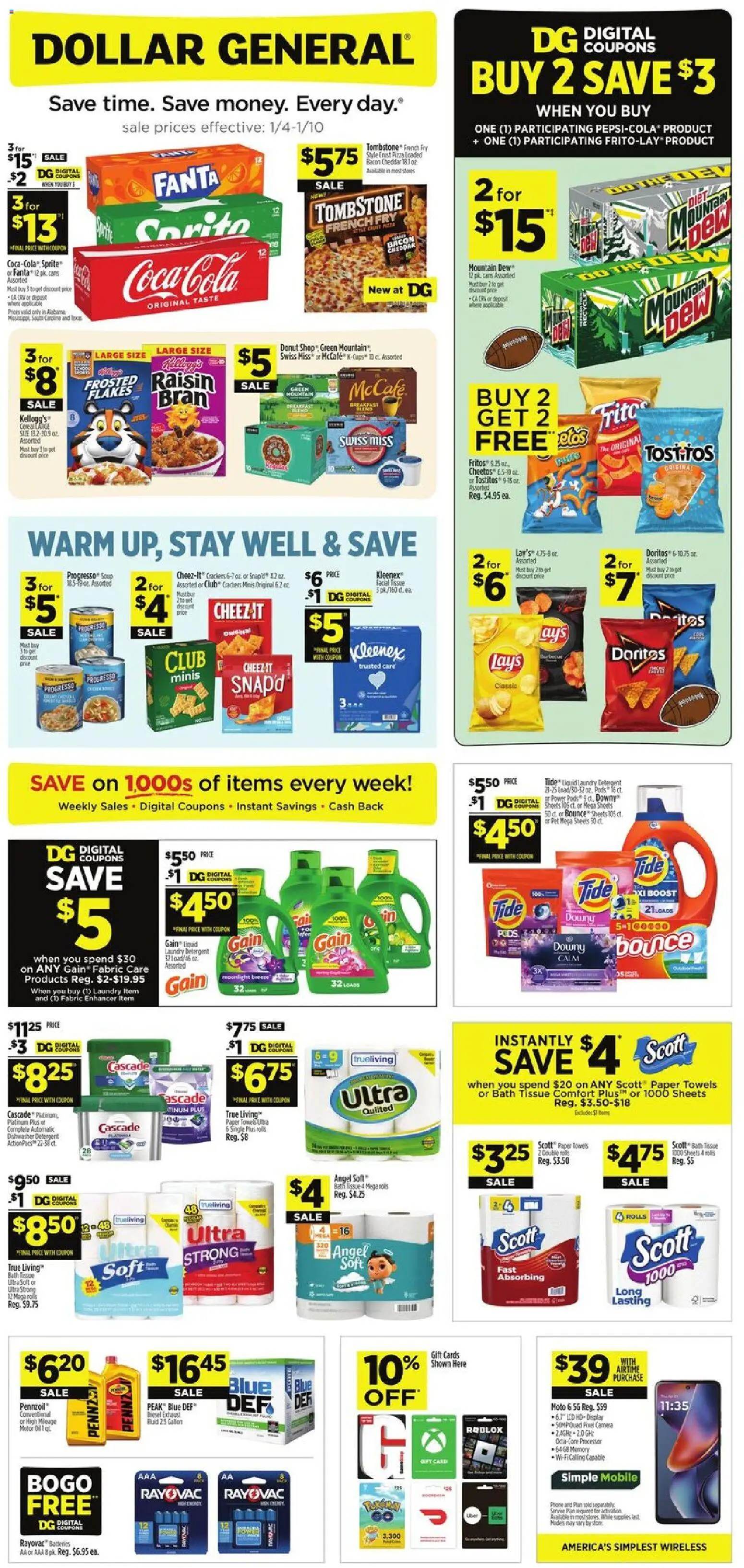 Dollar General Weekly Ad - TX - valid from 04.01.2026 | Page: 1 | Products: Bath, Oil, Motor Oil, Camera