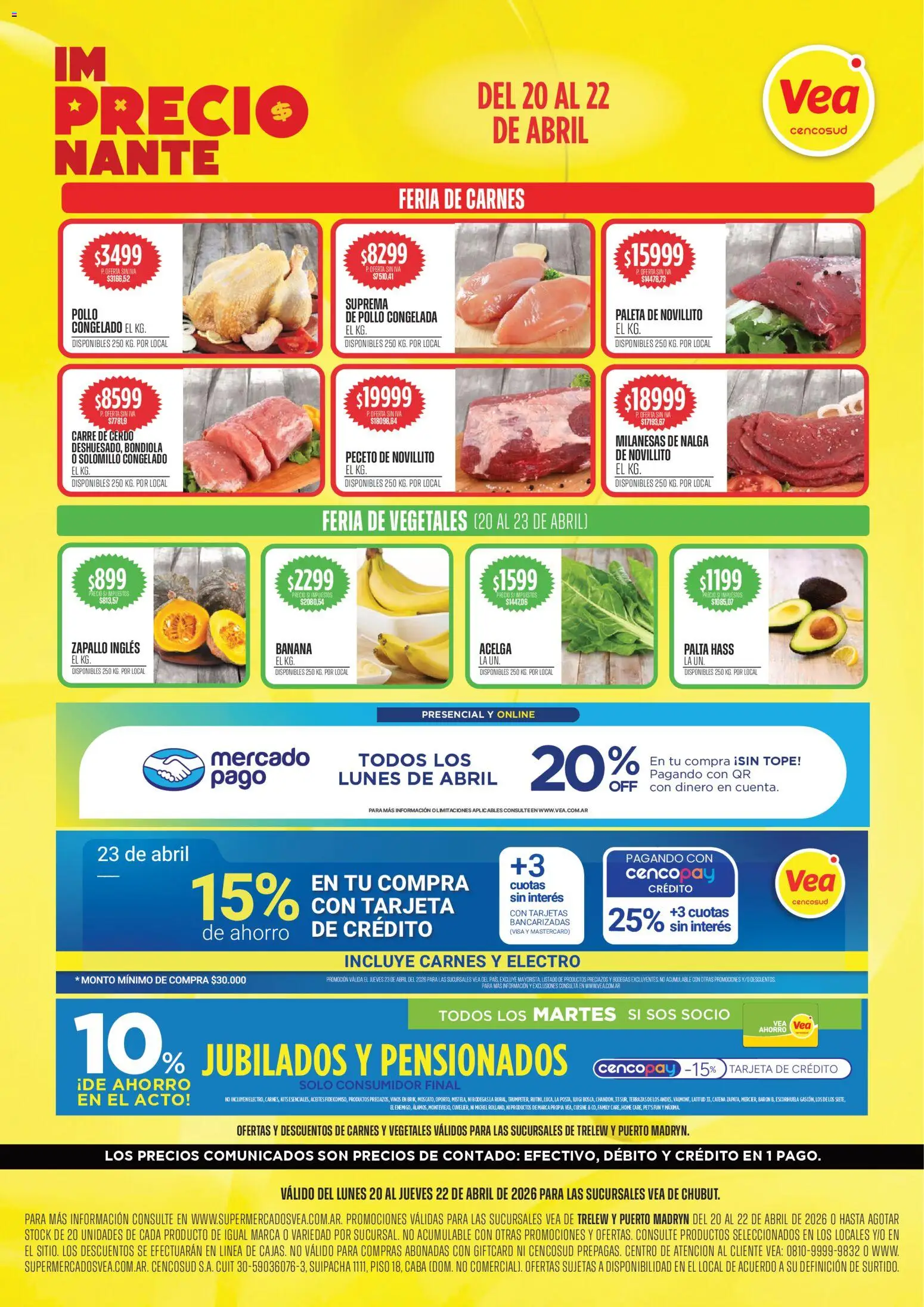 Vea - VOLANTE SEMANAL  │ válido desde el 20.04.2026 | Página: 1 | Productos: Banana, Zapallo, Paleta, Cerdo