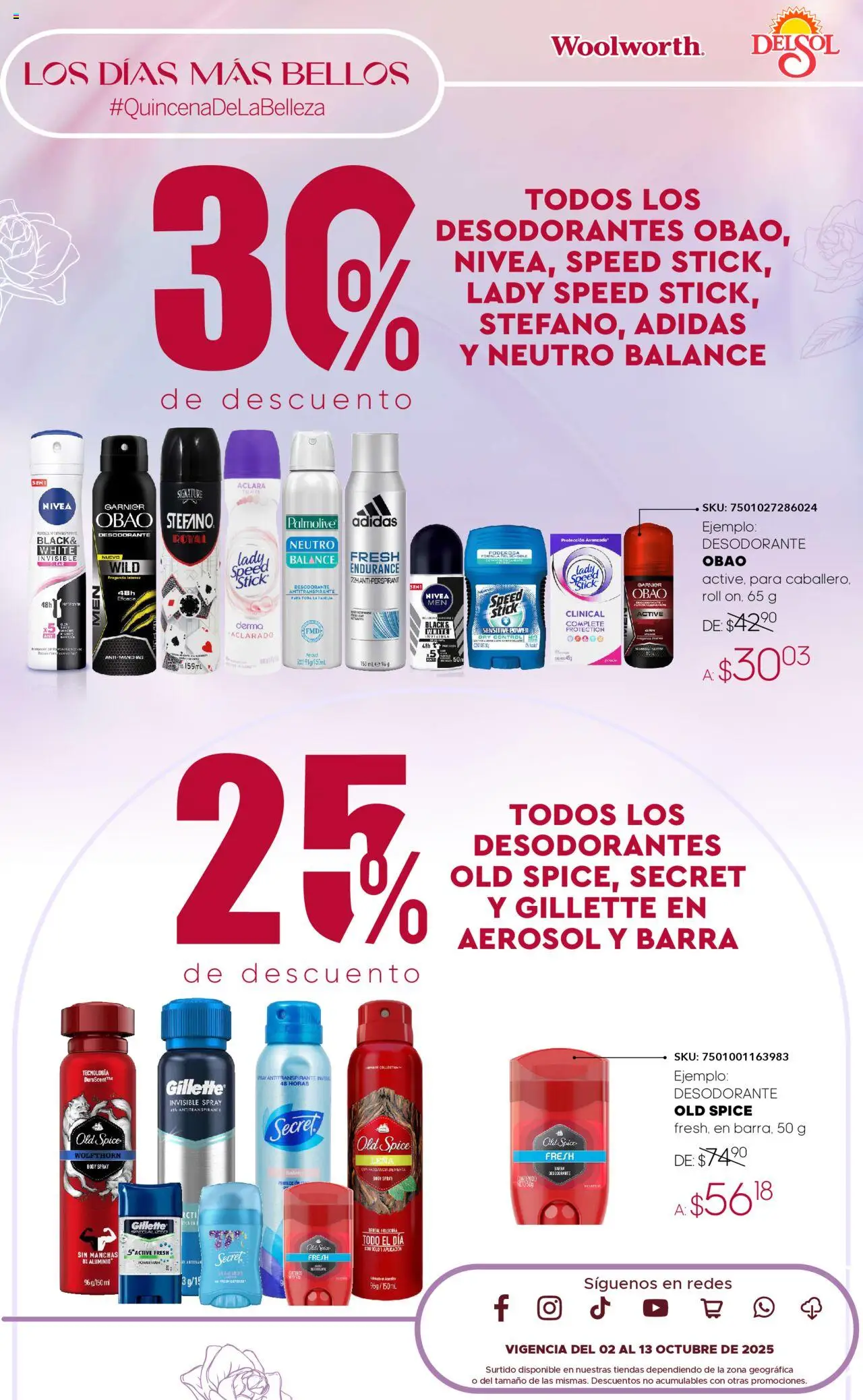 Nuevas ofertas de Del Sol y Woolworth válidas en toda la República Mexicana desde el 02.10.2025. ¡Encuentra las mejores ofertas en Del Sol y Woolworth - Catálogo Quincena de la Belleza Octubre! | Página: 15 | Productos: Desodorante, Antitranspirante, Barra
