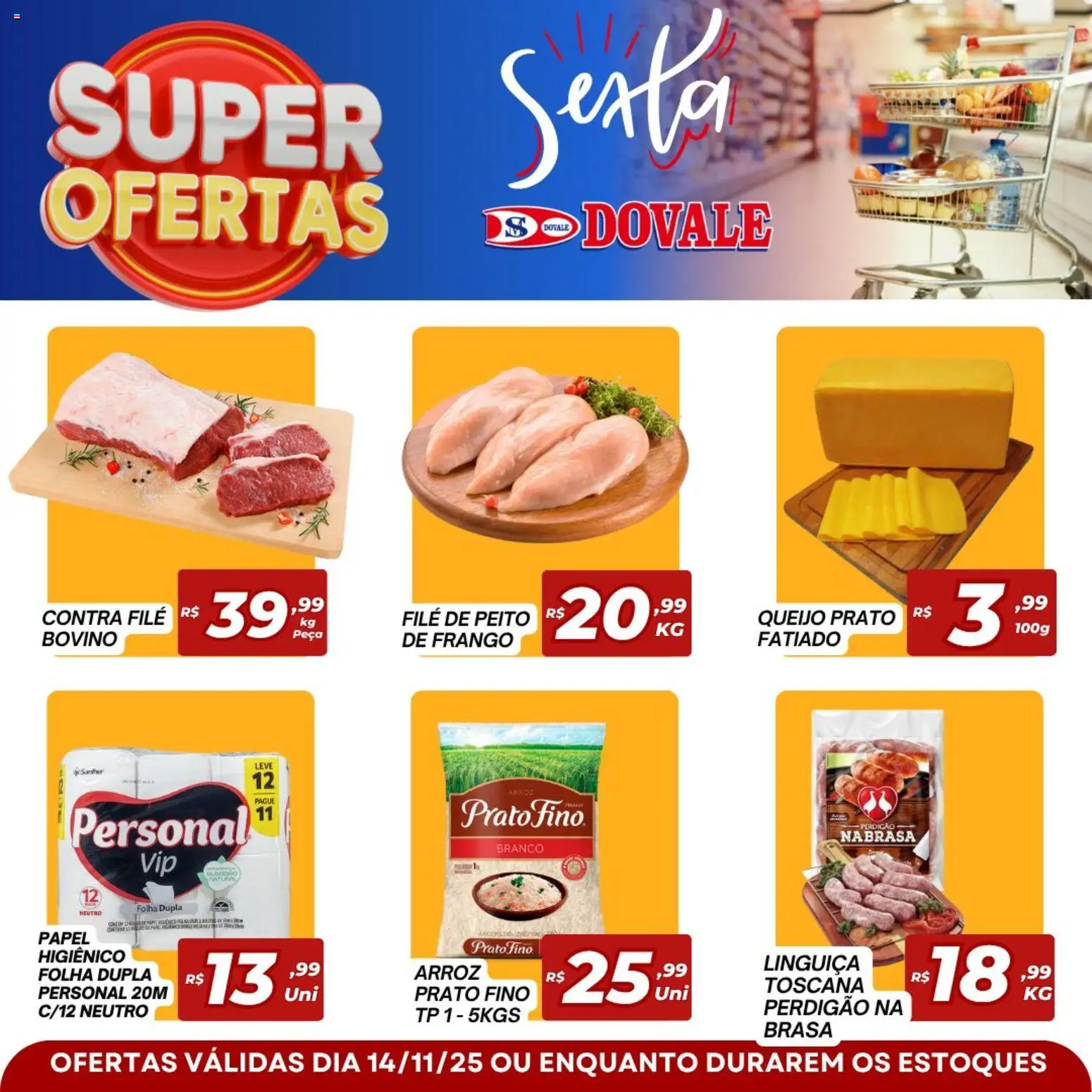 Dovale Folheto - válido de 14.11.2025 | Página: 1 | Produtos: Queijo, Arroz, Frango, Papel higiênico